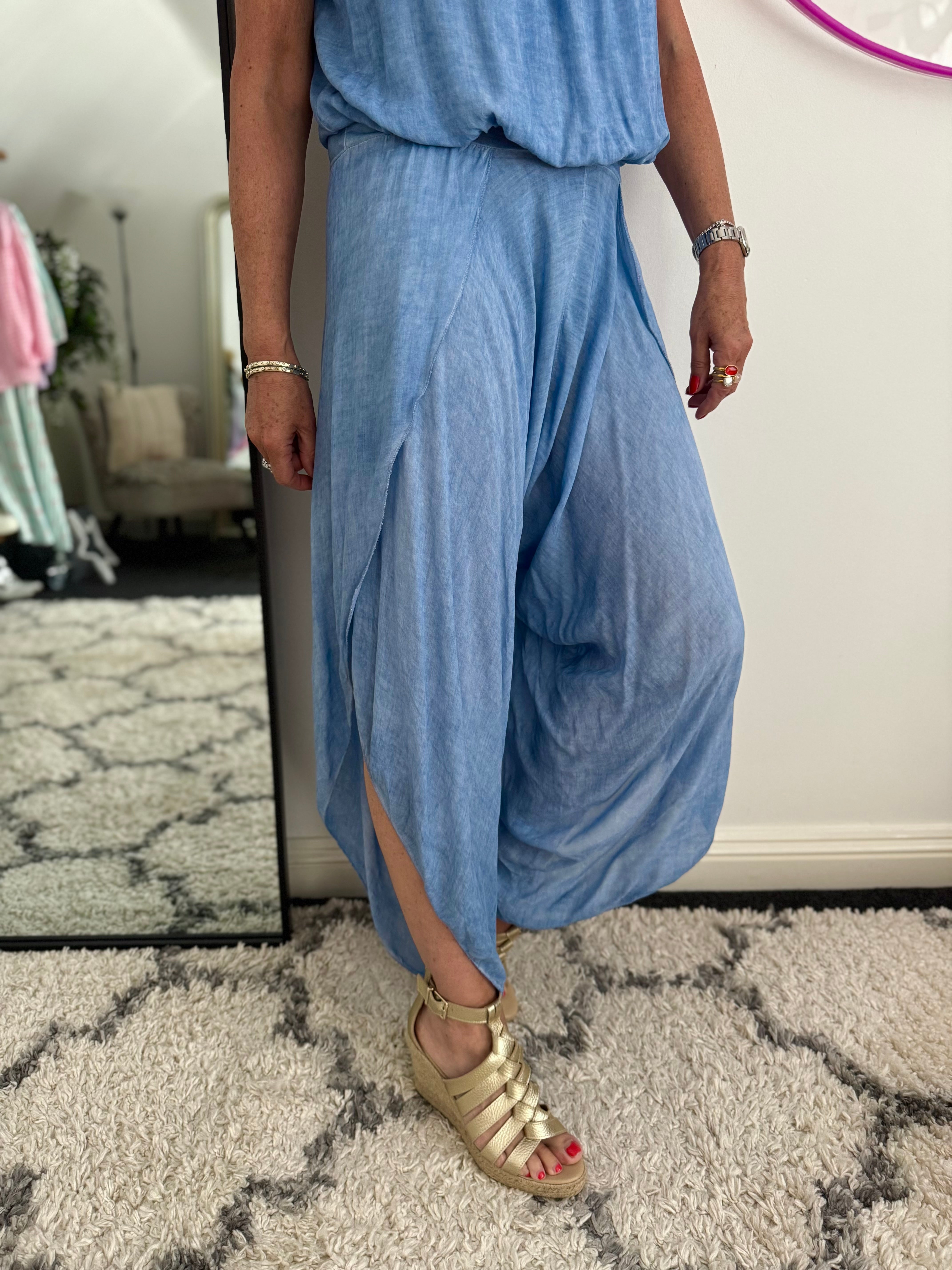 Split Leg Jumpsuit in Vintage Blue