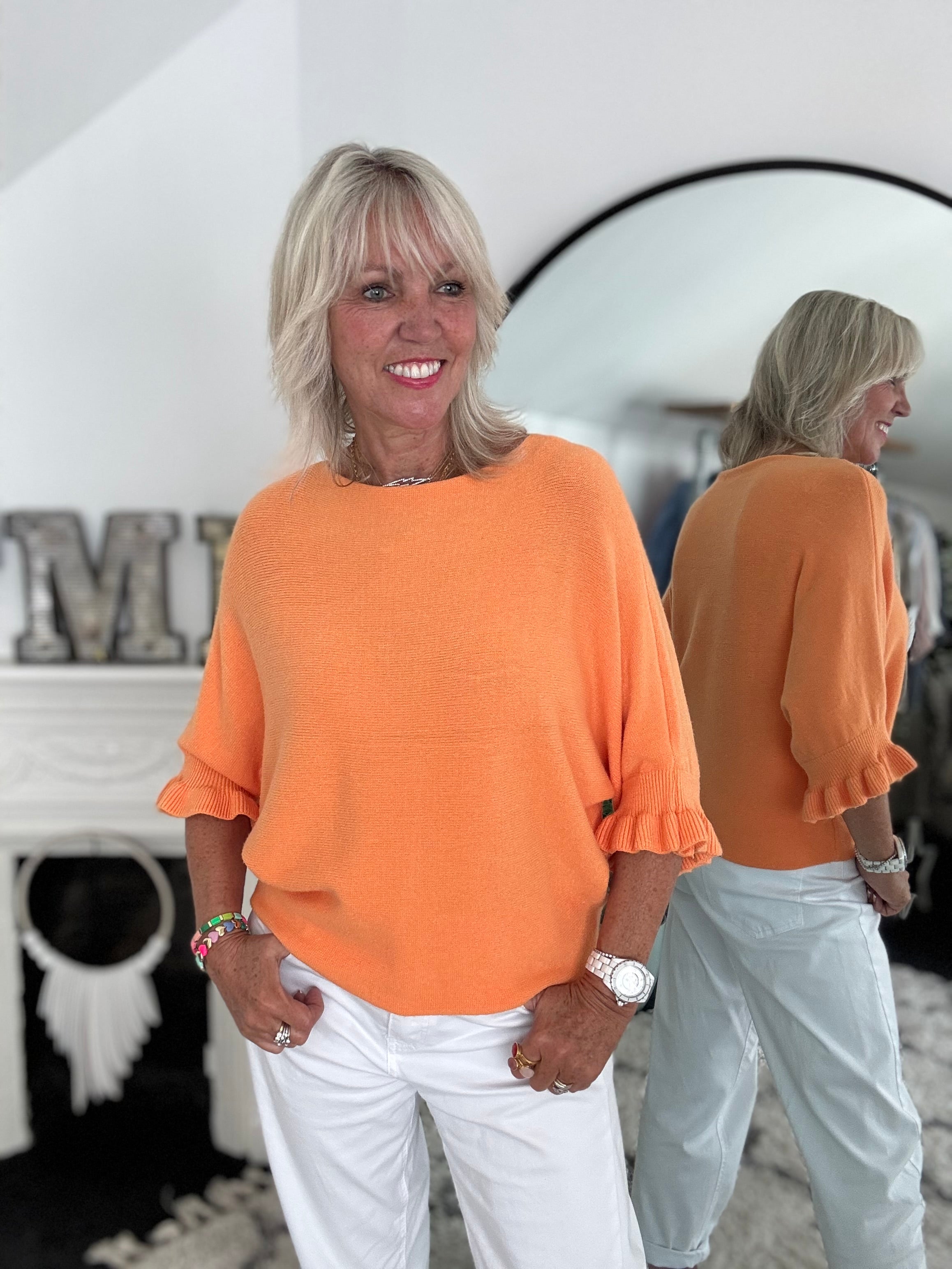 Super Soft Frill Cuff Jumper in Tangerine