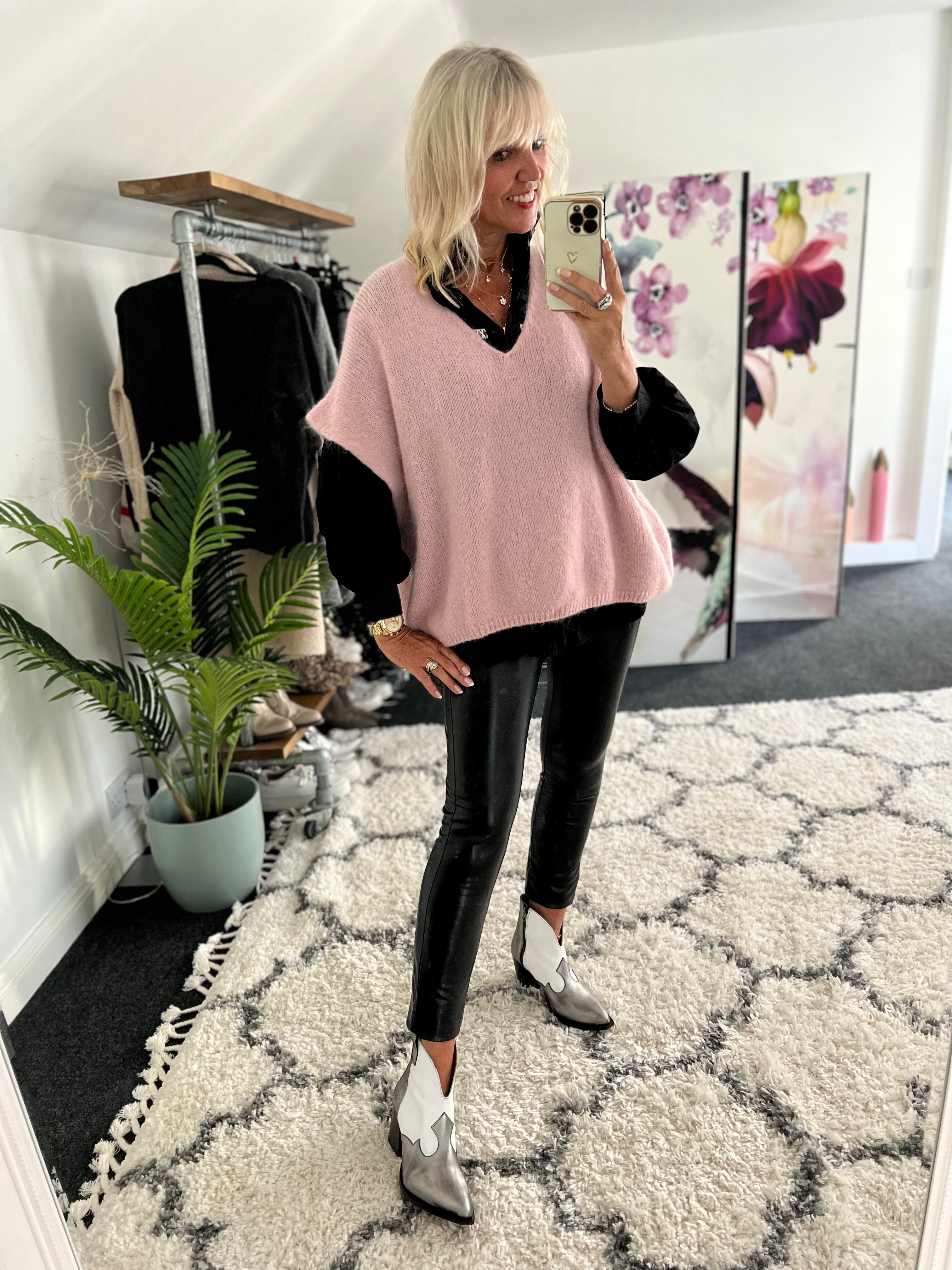 Mohair V Neck Tank in Soft Pink