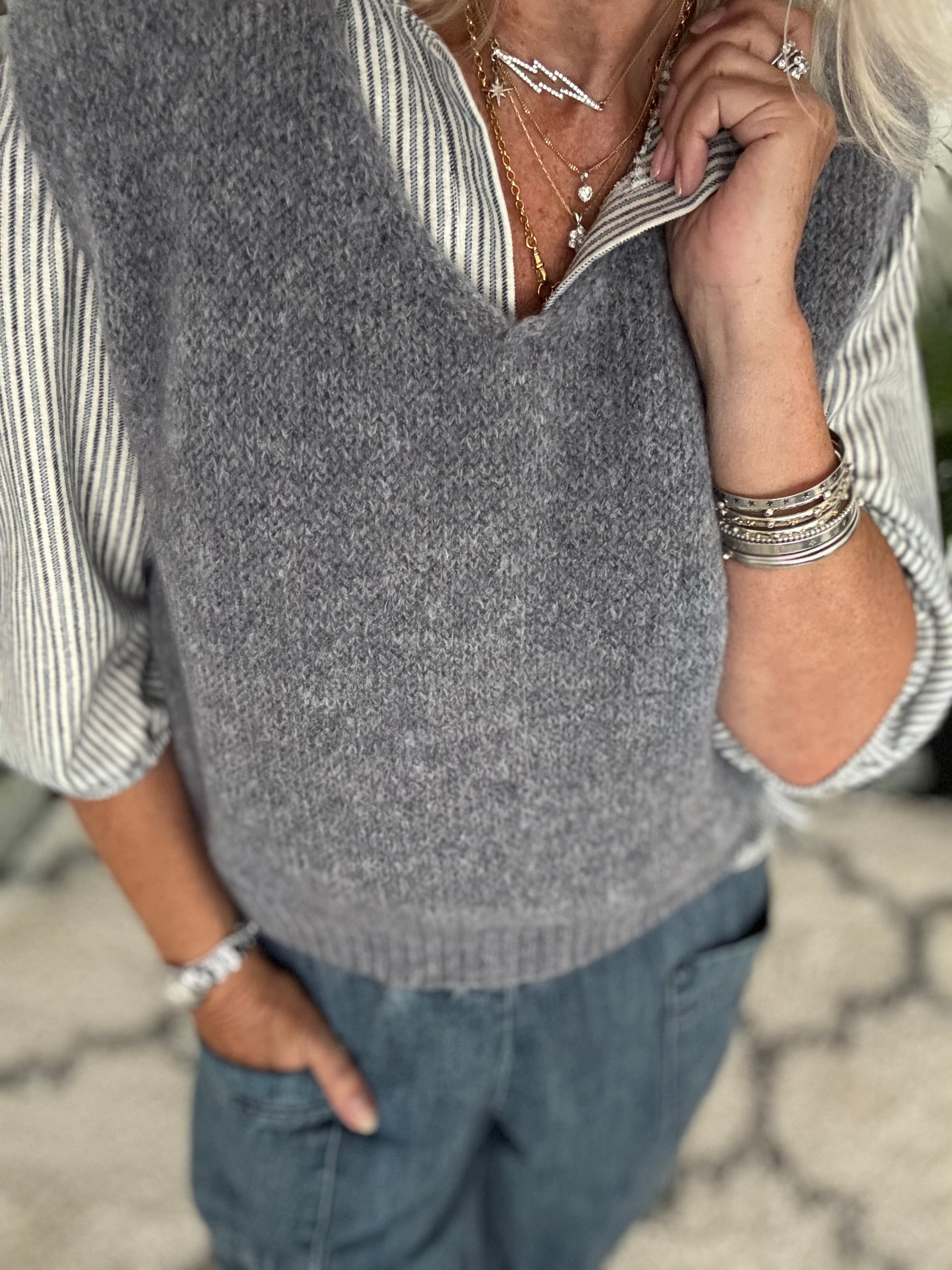 Neat Mohair Tank in Charcoal