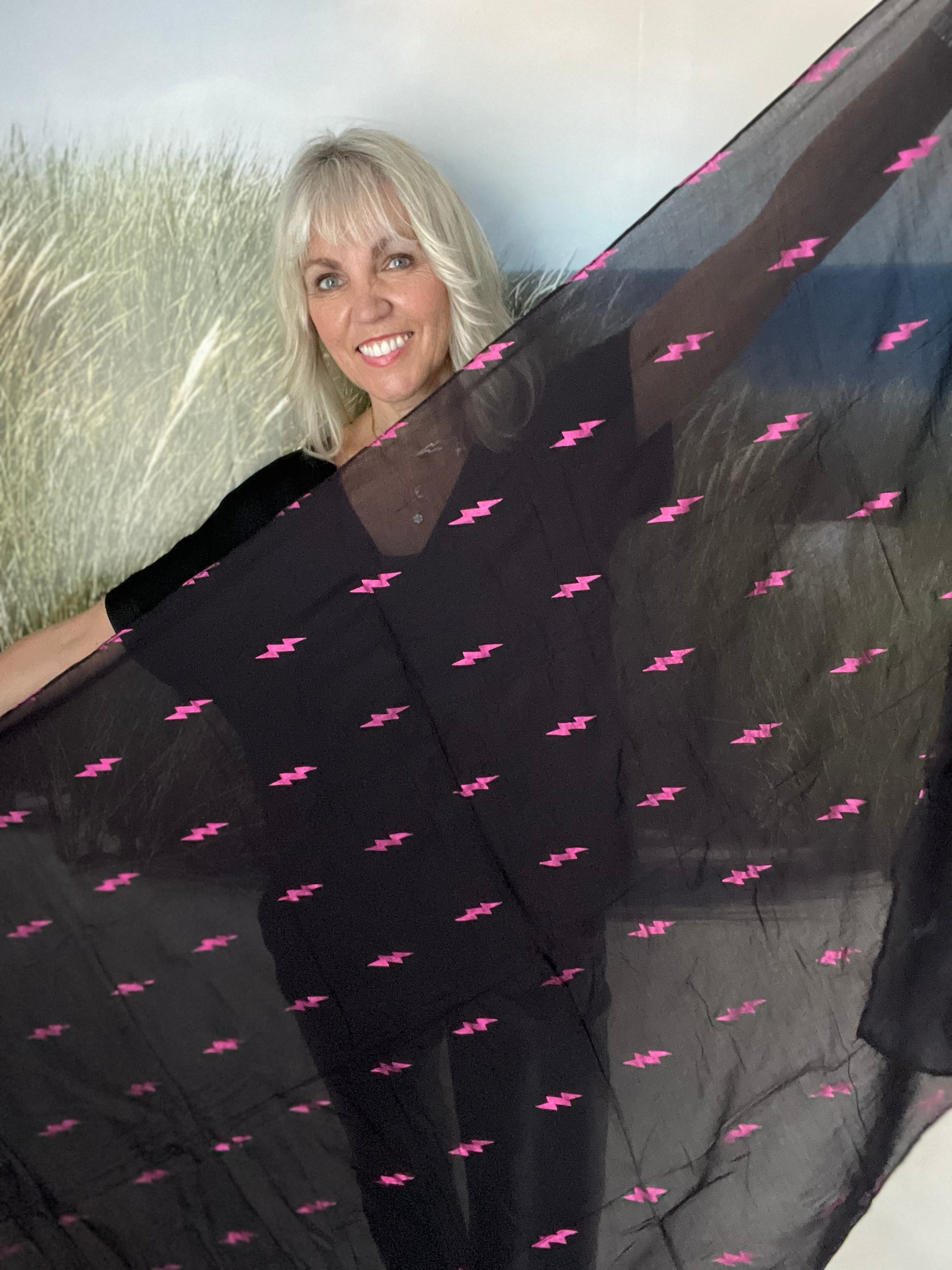 Black Scarf with Pink Lightning Bolts