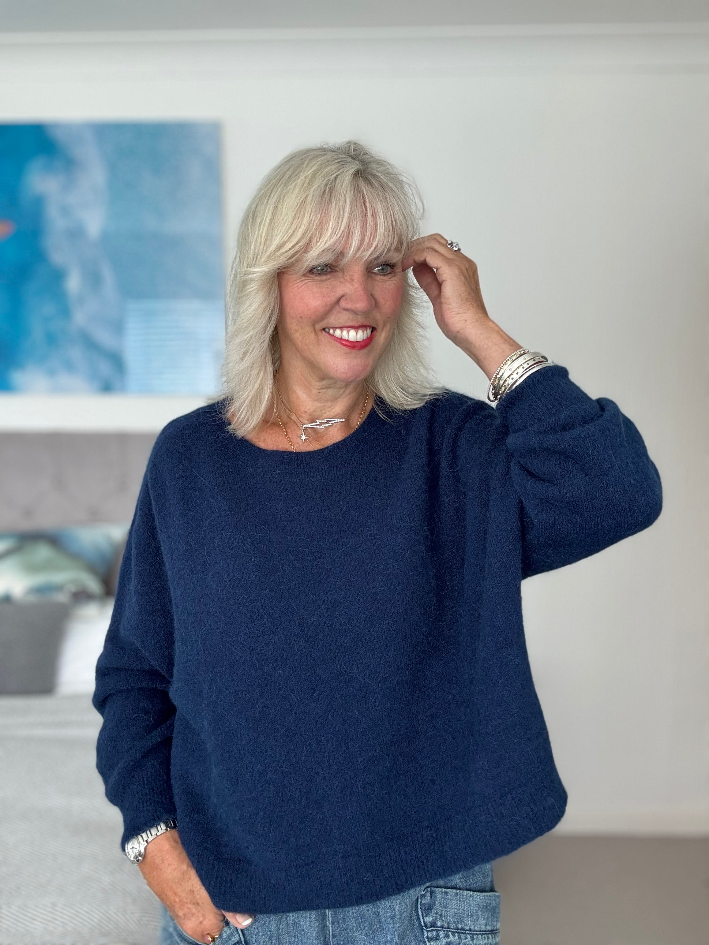 Luxe Slouchy Alpaca Jumper in Deep Blue