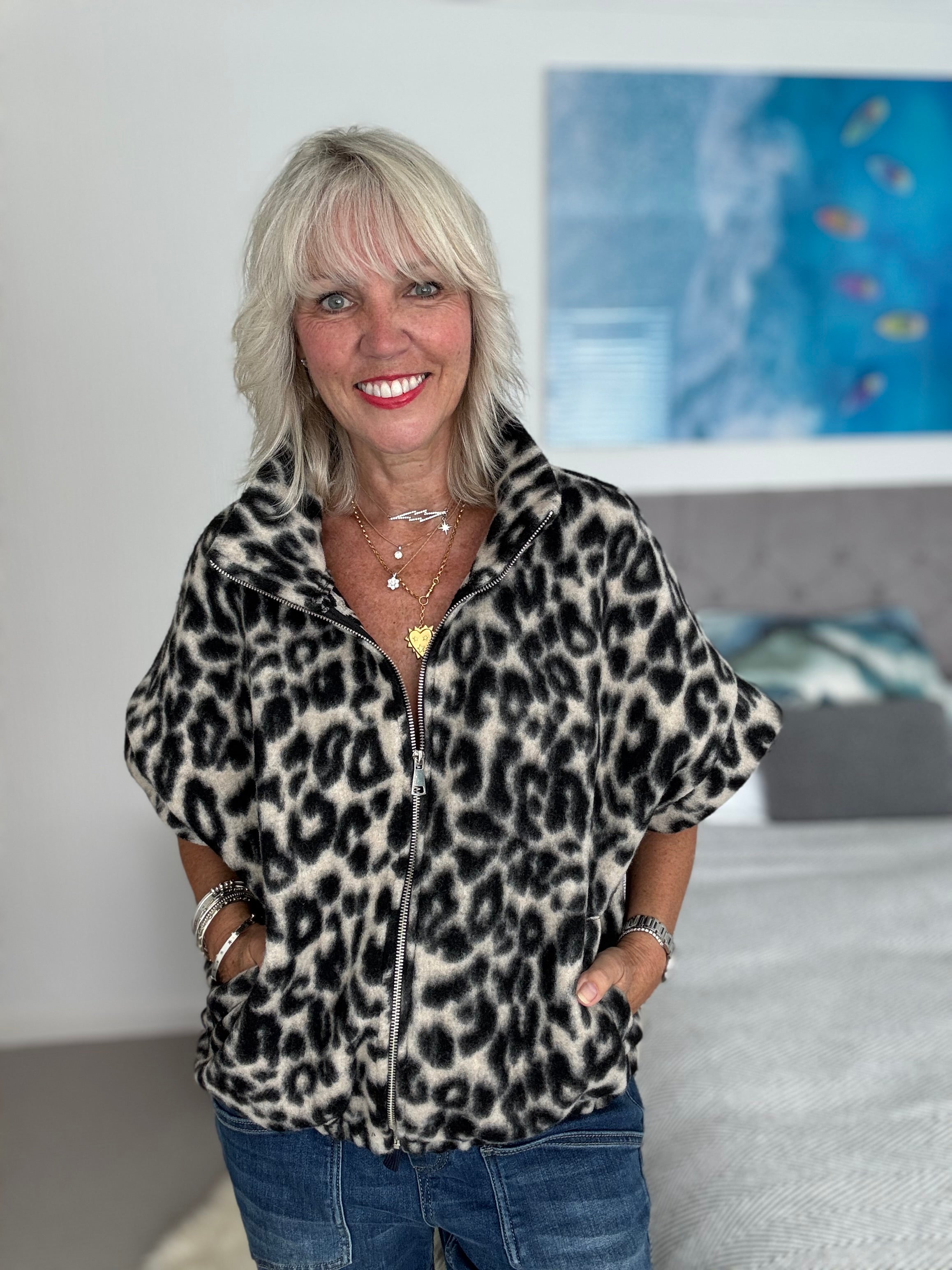 Cosy Gilet Jacket in Leopard