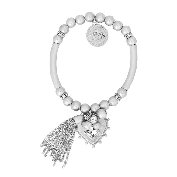 Silver Heart & Tassell Bead Bracelet