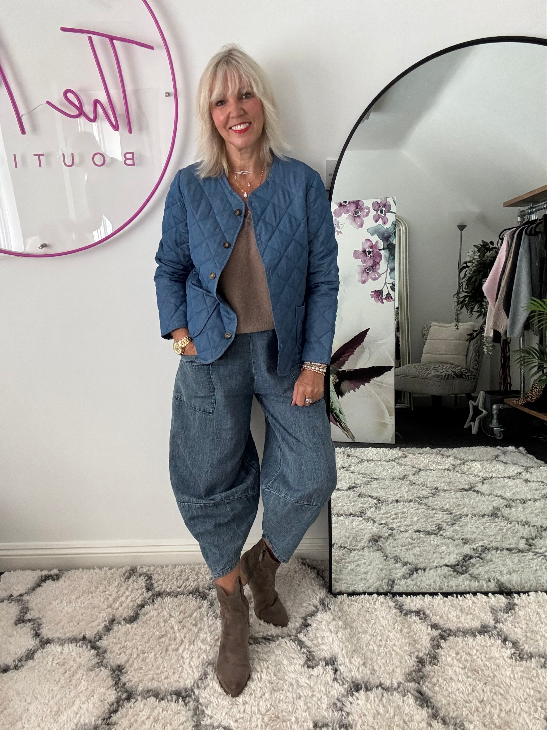 Quilted Jacket in Mid Denim