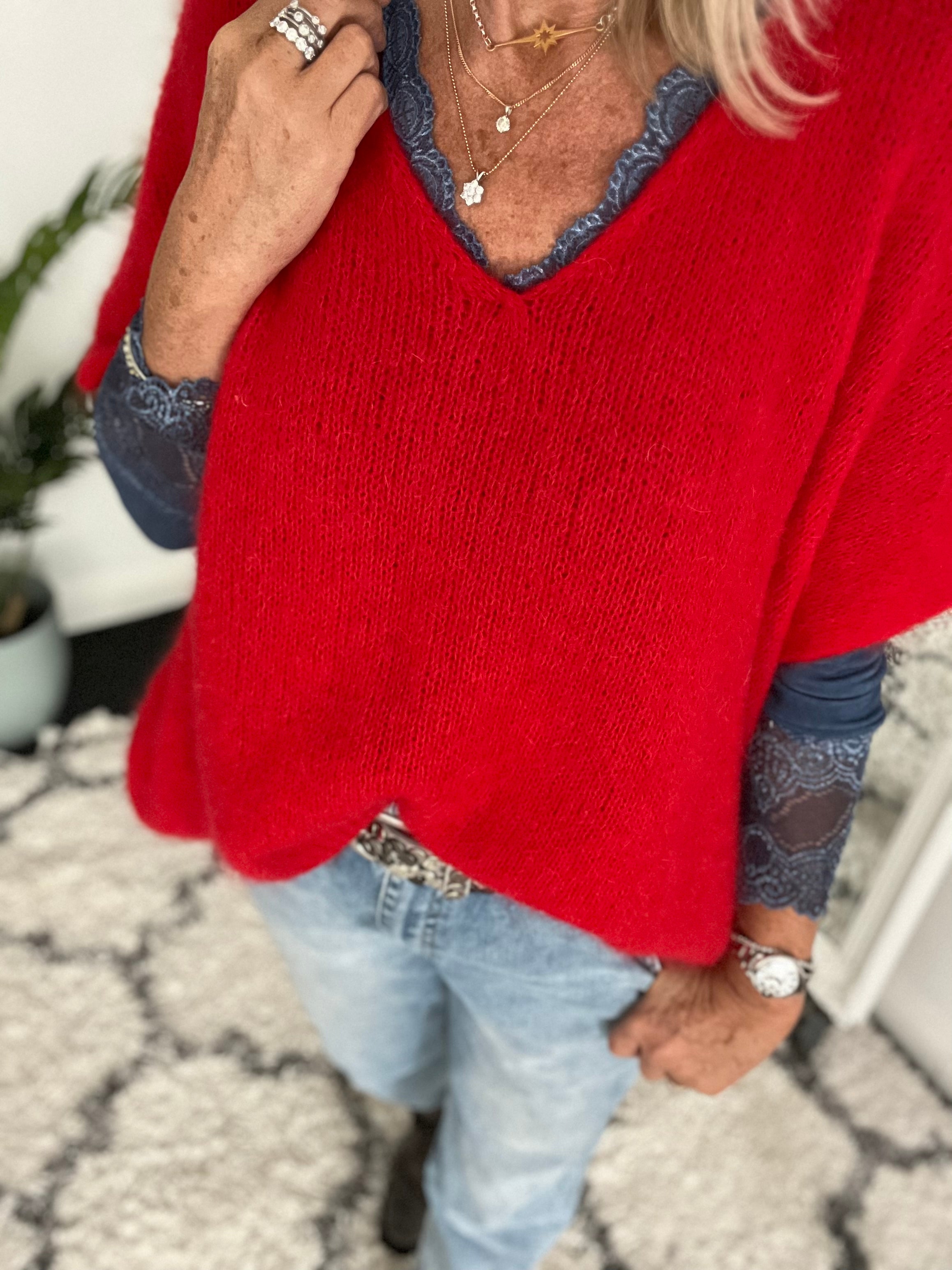 Mohair V Neck Tank in Red