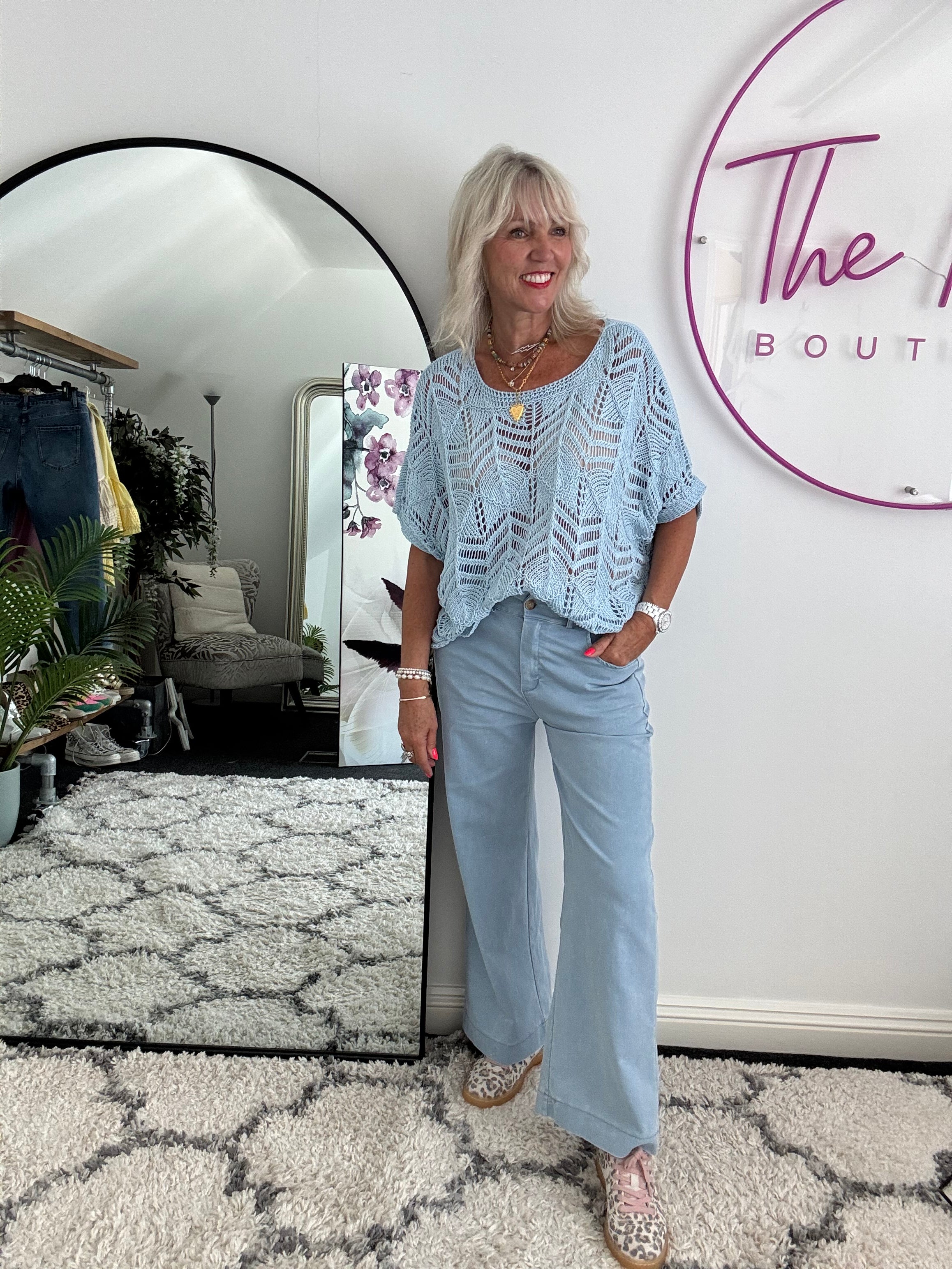 Crochet Knit with Scallop Edge in Baby Blue