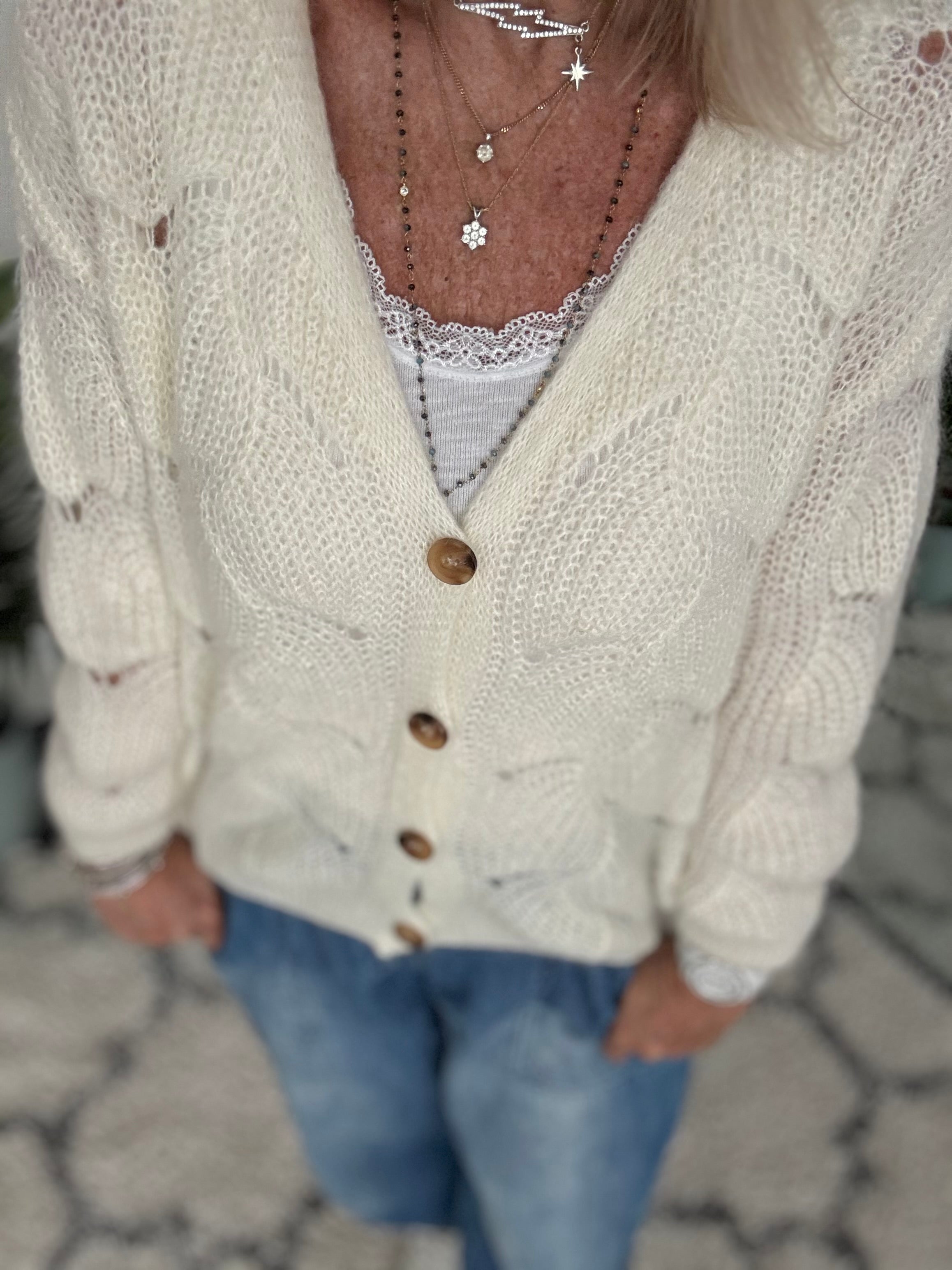 Lace Mohair Cardi in Ivory