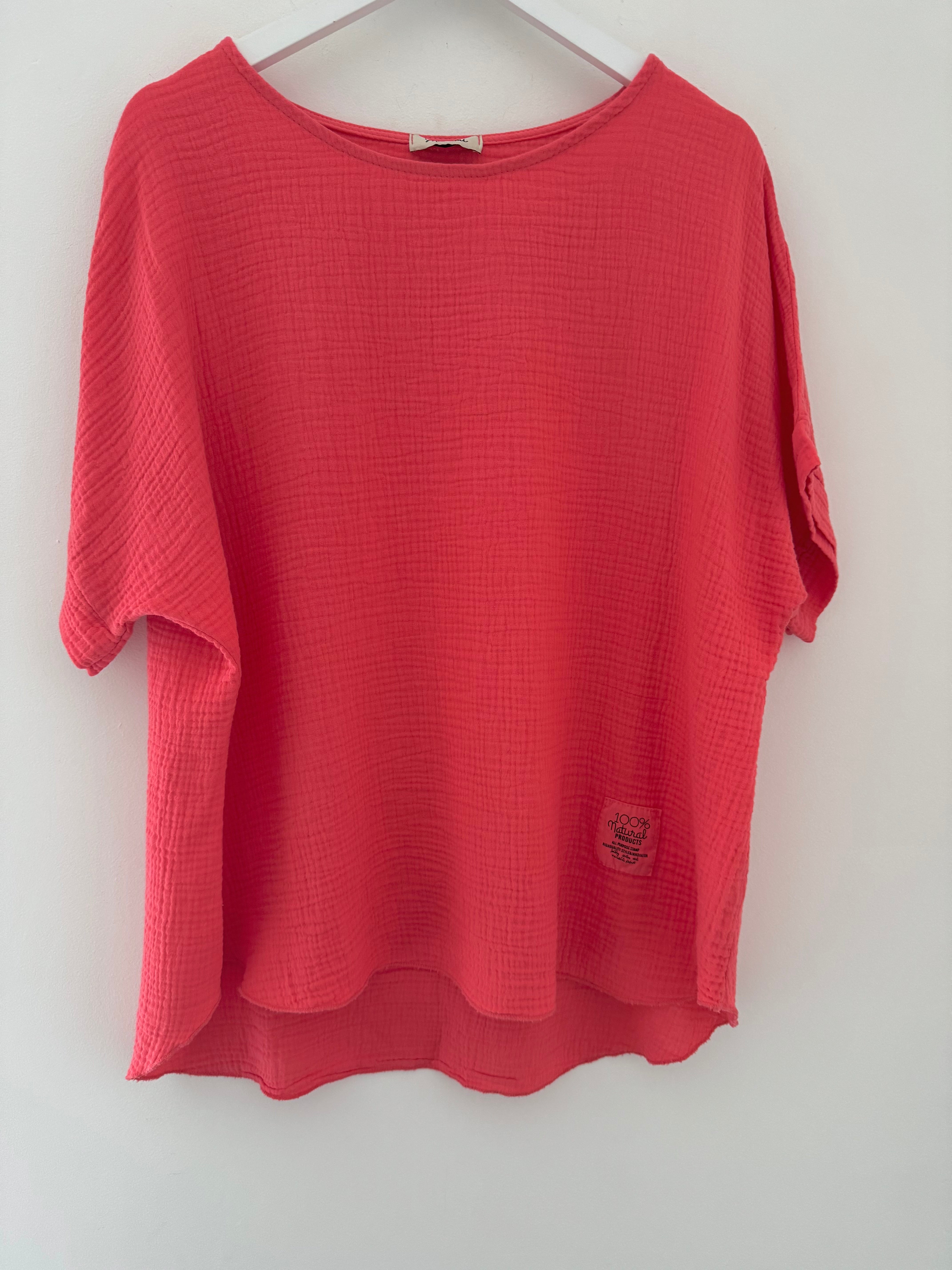Simple Cheesecloth Top in Coral