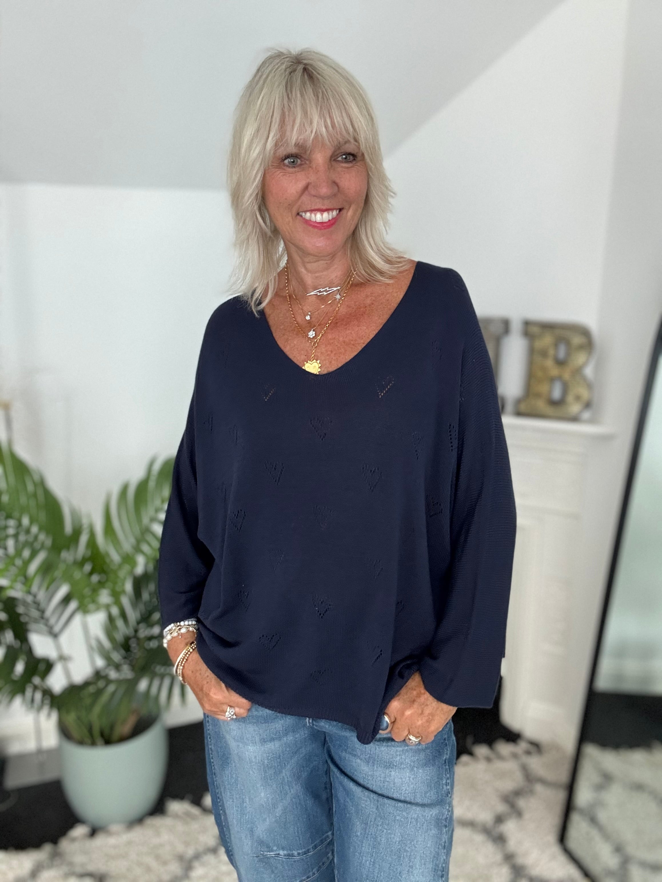 Lightweight Heart Jumper in Navy
