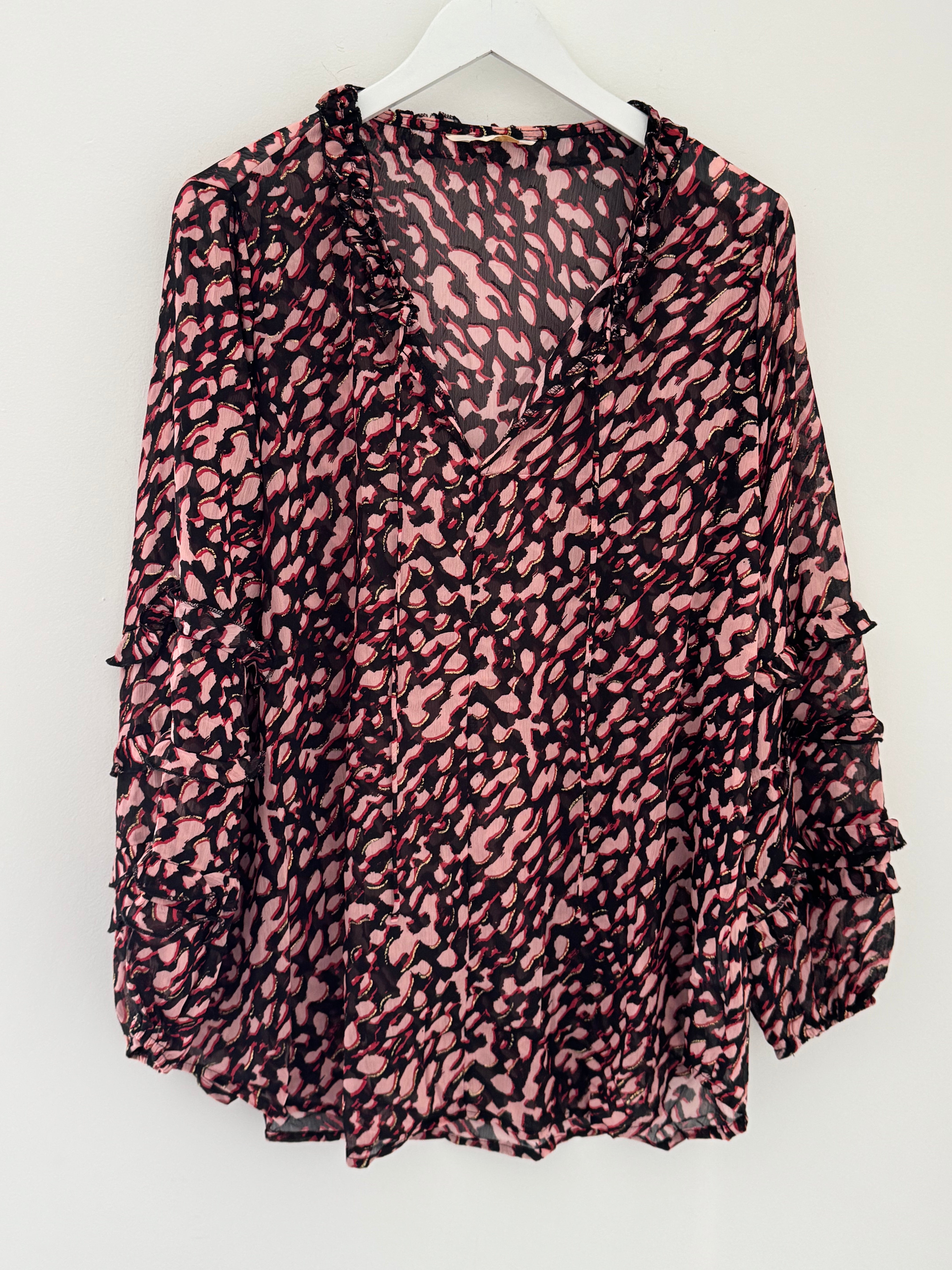 Chiffon Print Blouse in Pink & Black
