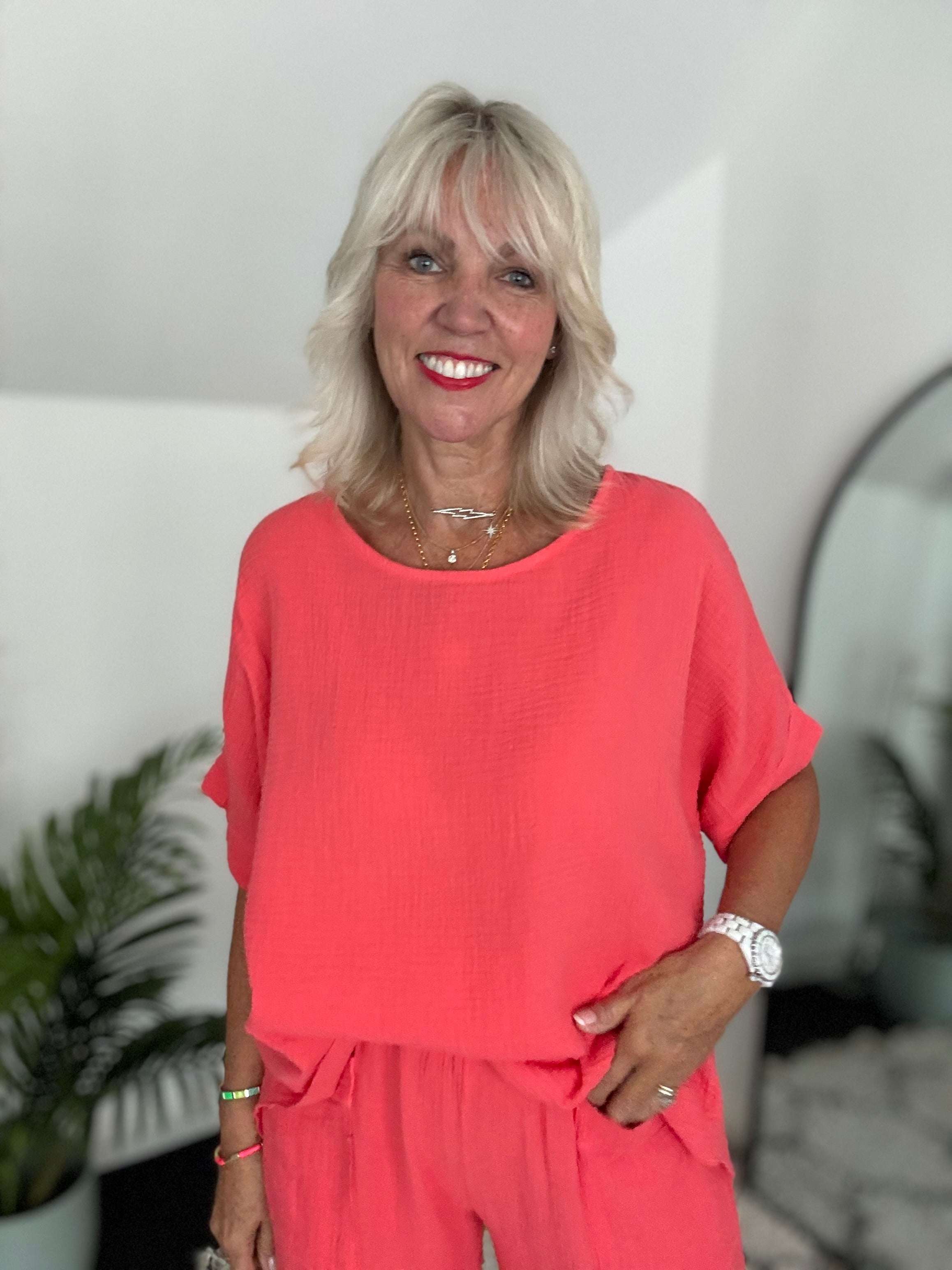 Simple Cheesecloth Top in Coral