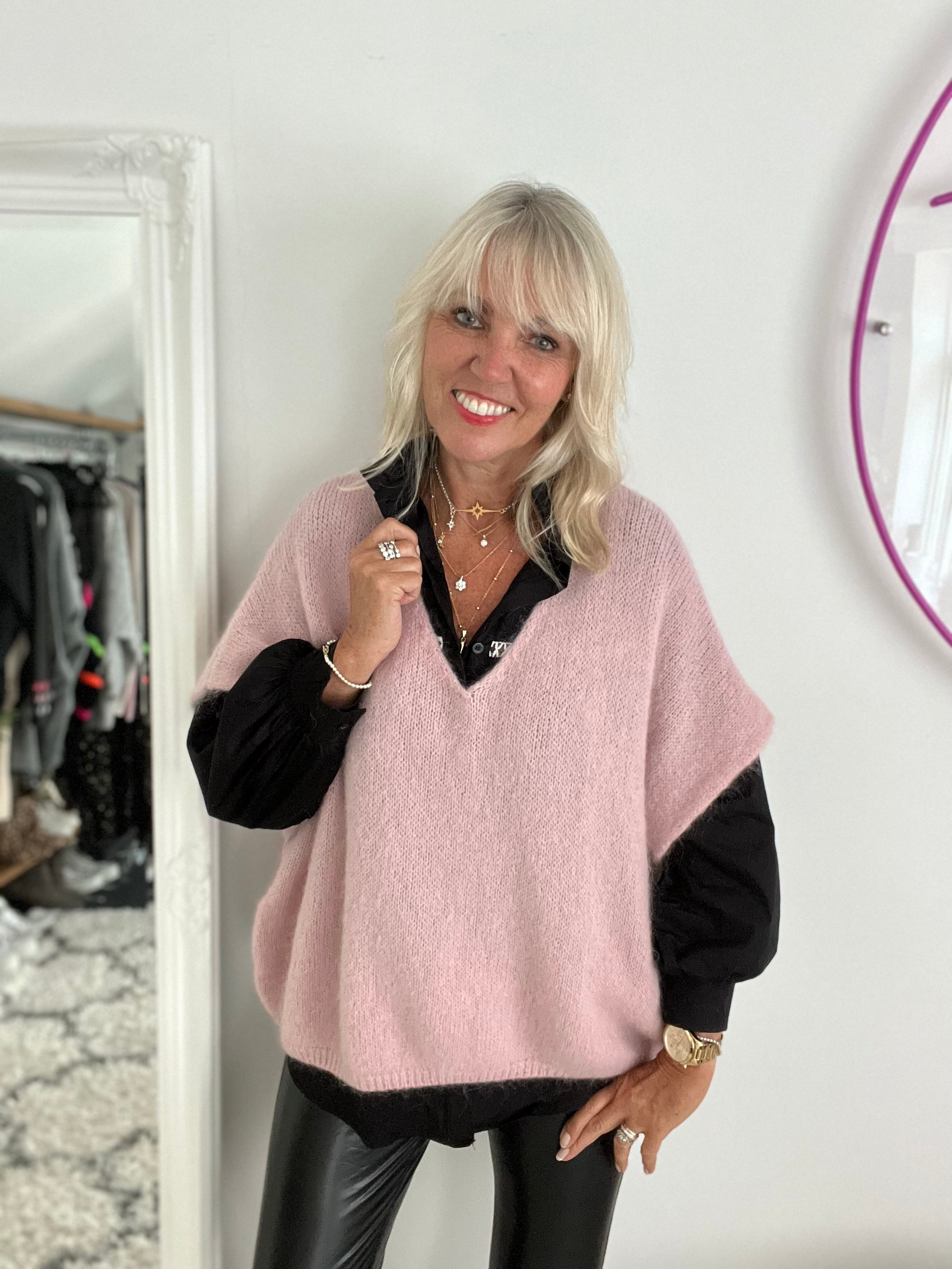 Mohair V Neck Tank in Soft Pink