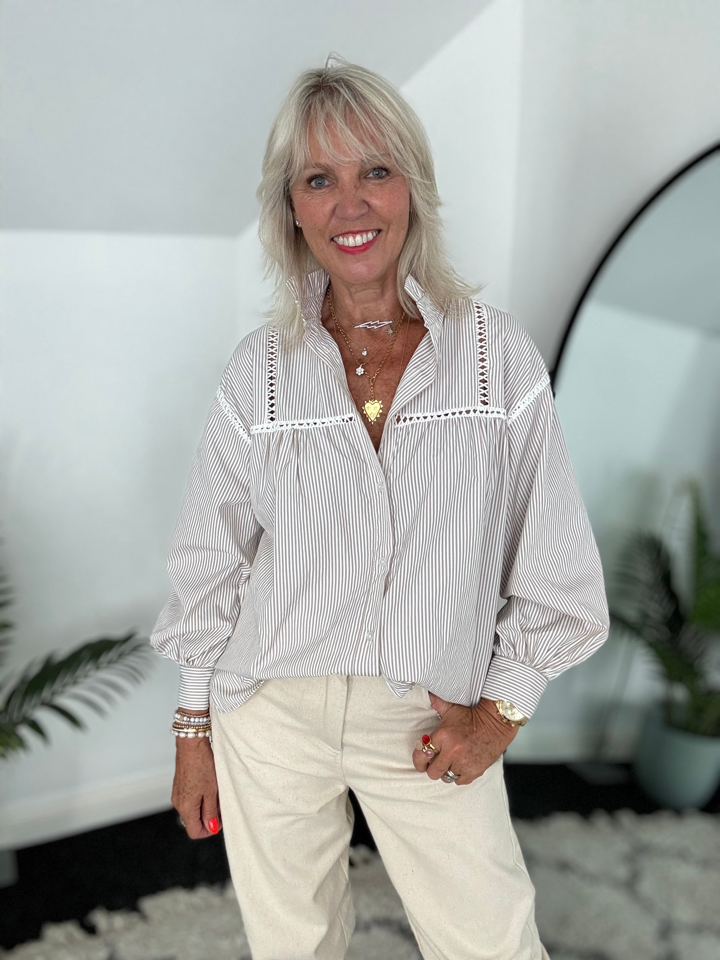Crisp Stone & White Stripe Shirt
