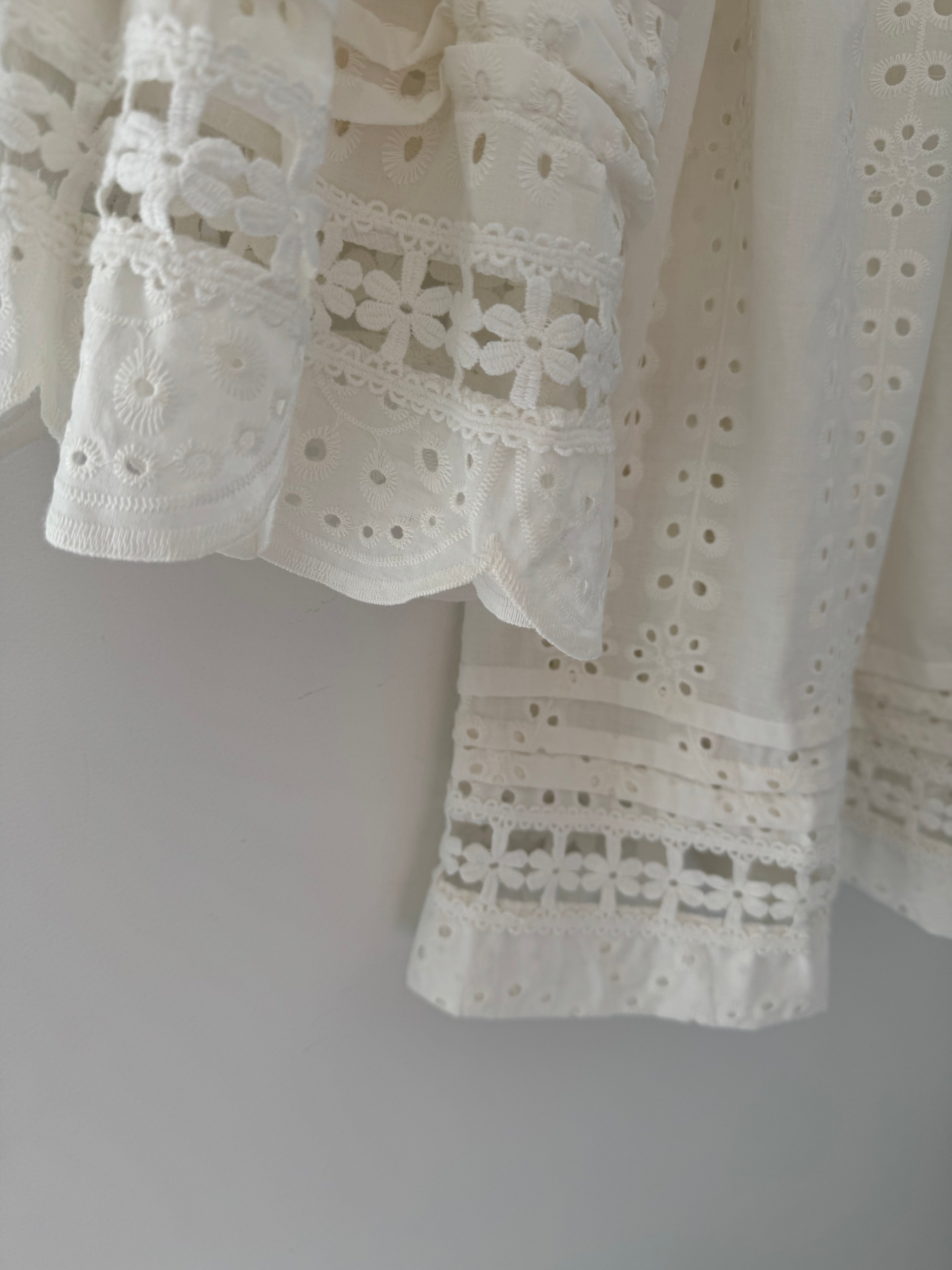 Designer Broderie Anglaise Top in Ivory