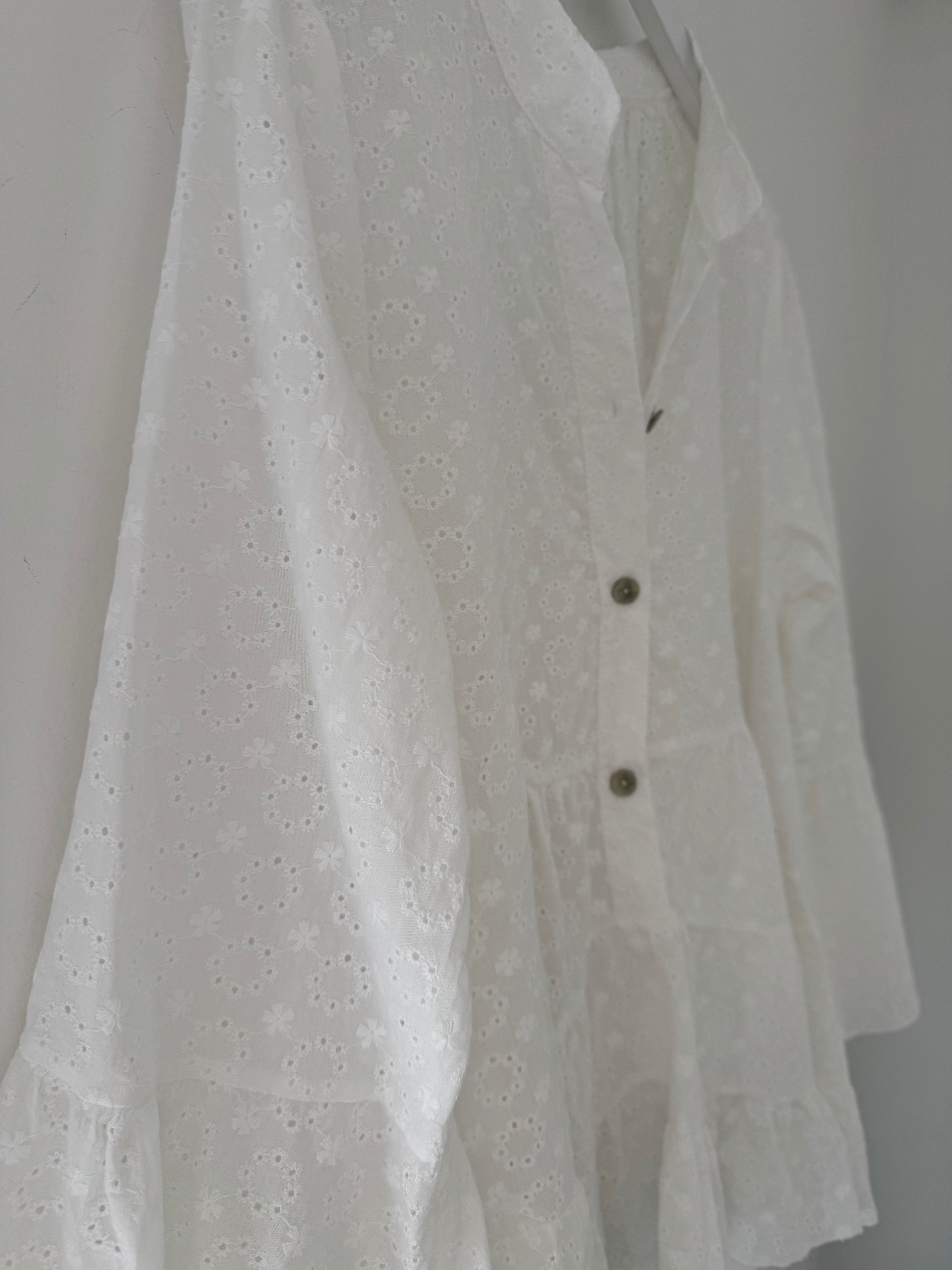 Tiered Broderie Anglaise Blouse in White