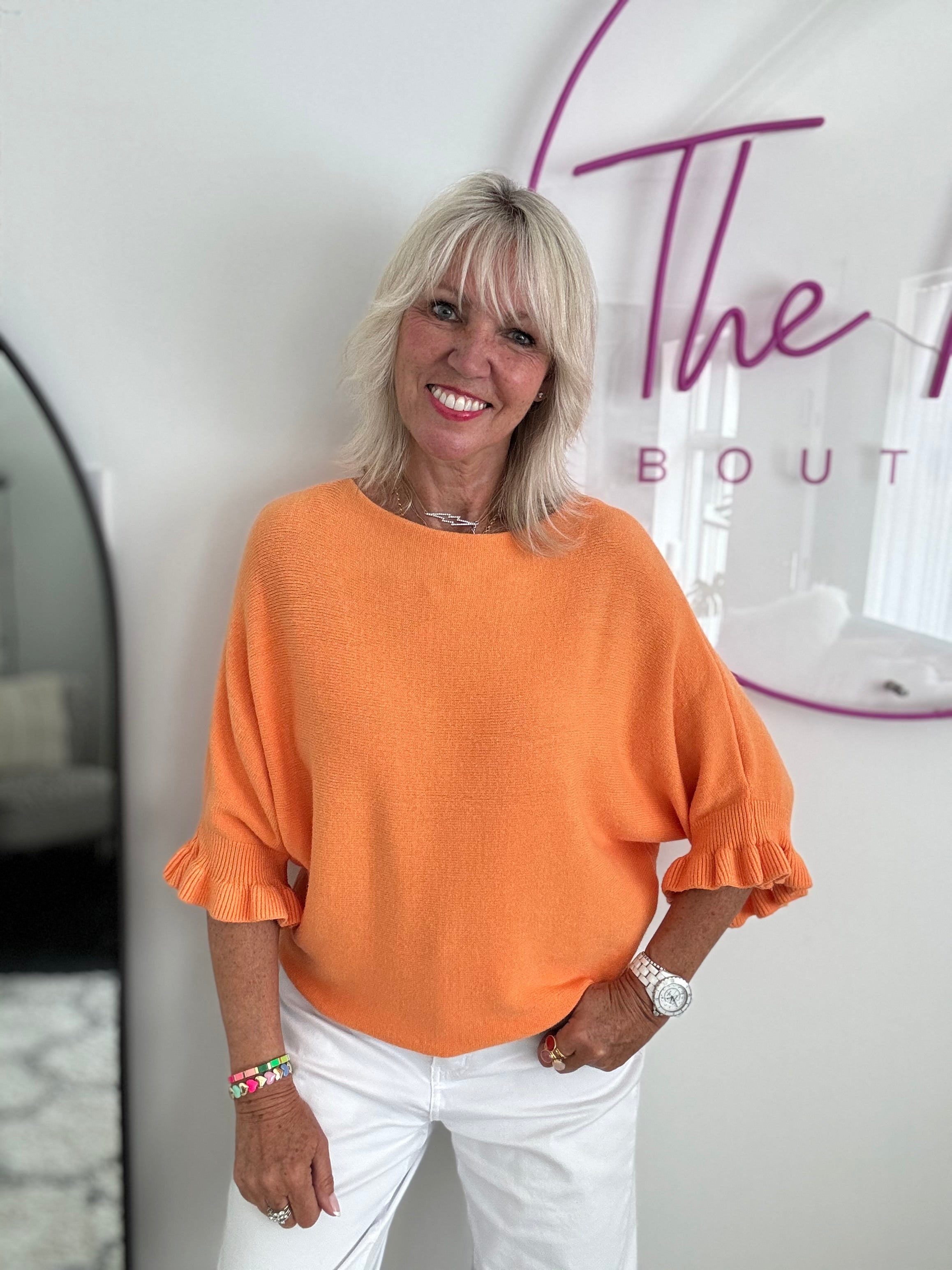 Super Soft Frill Cuff Jumper in Tangerine