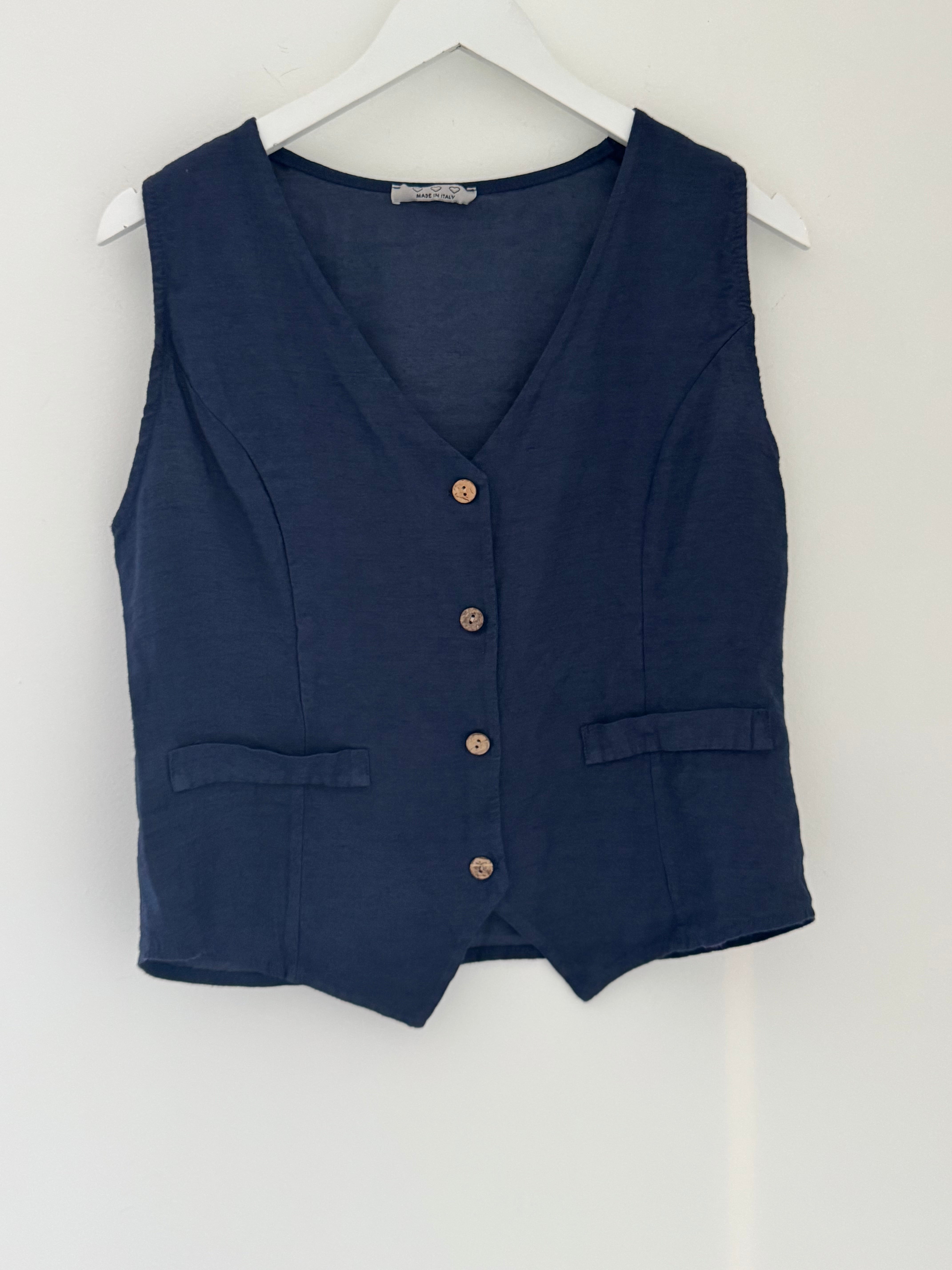 Linen Mix Waistcoat in Navy
