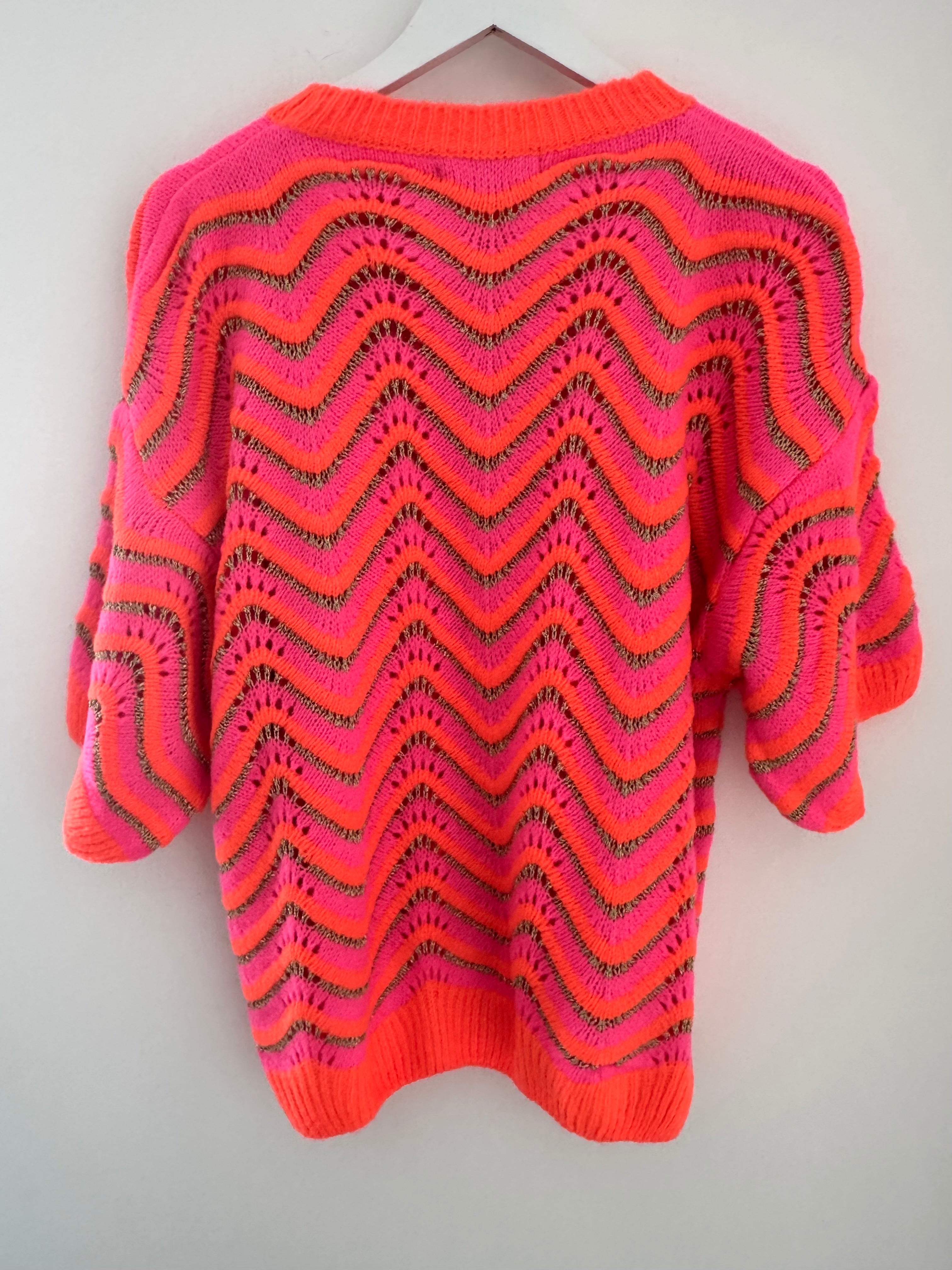 Luxe Short Sleeve Pink & Orange Neon Knit