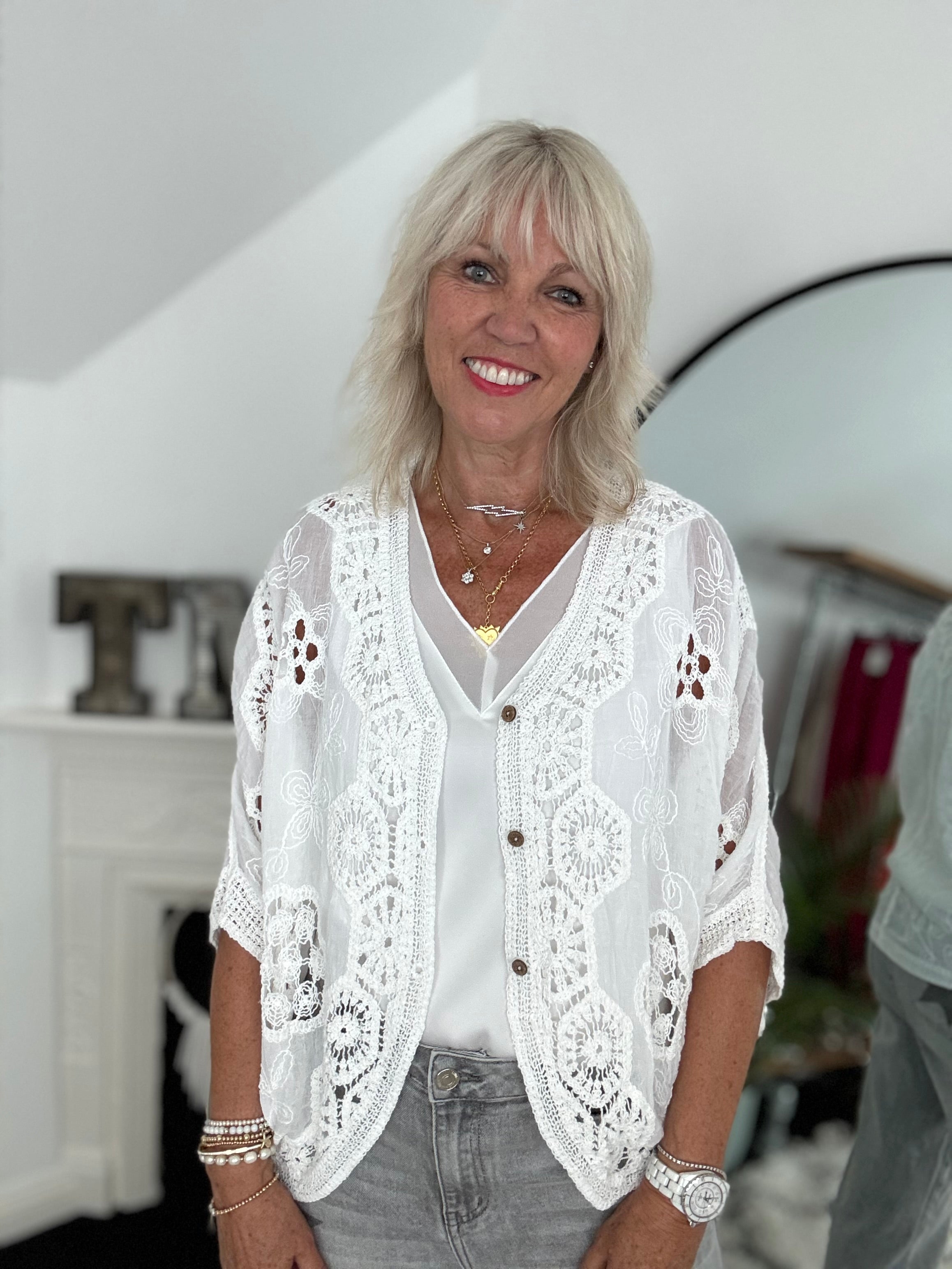 Batwing Crochet Cardigan in Ivory