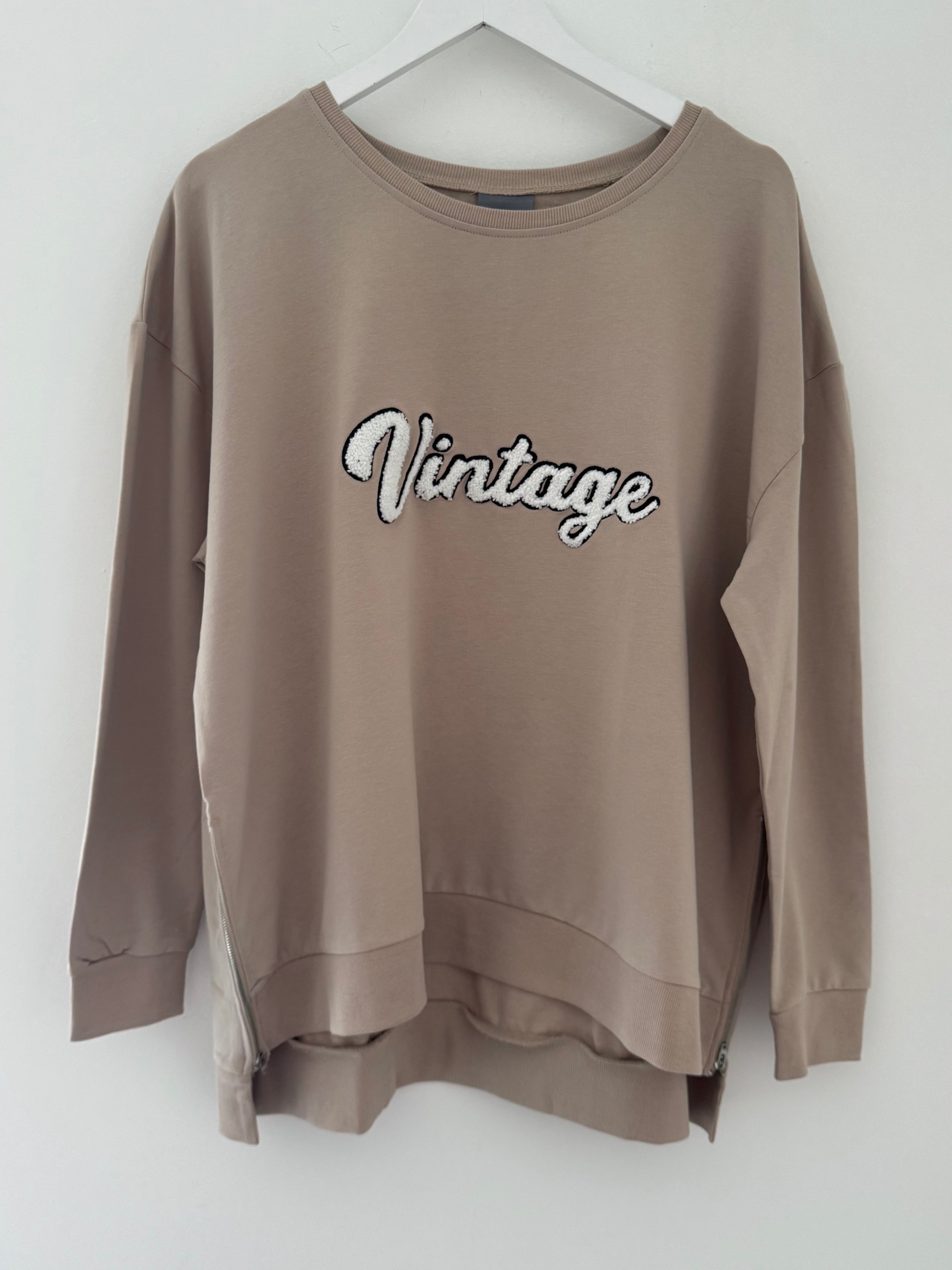Vintage Zipped Sweatshirt in Light Mocha