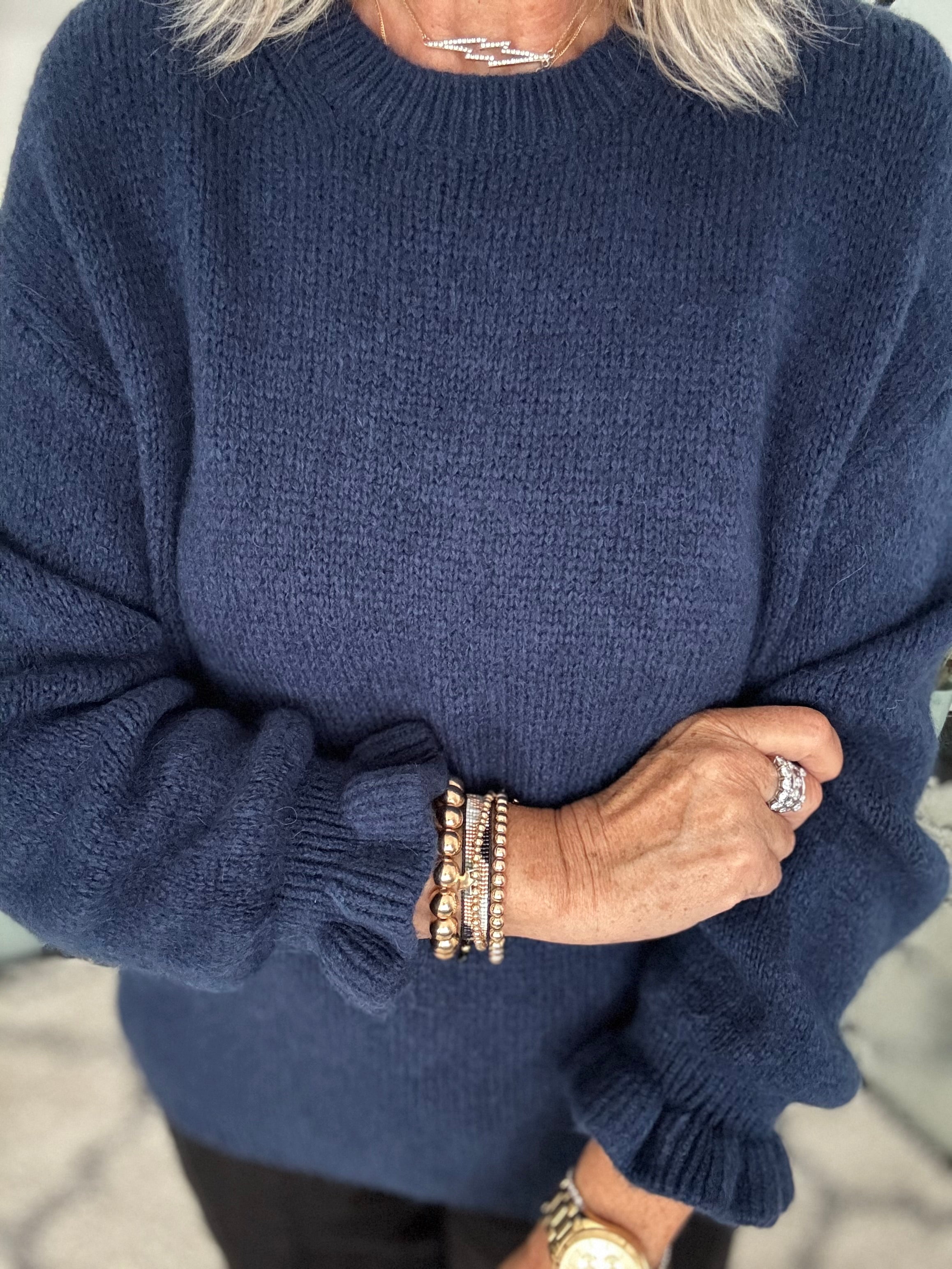 Alpaca Jumper with Frill Cuffs in Navy