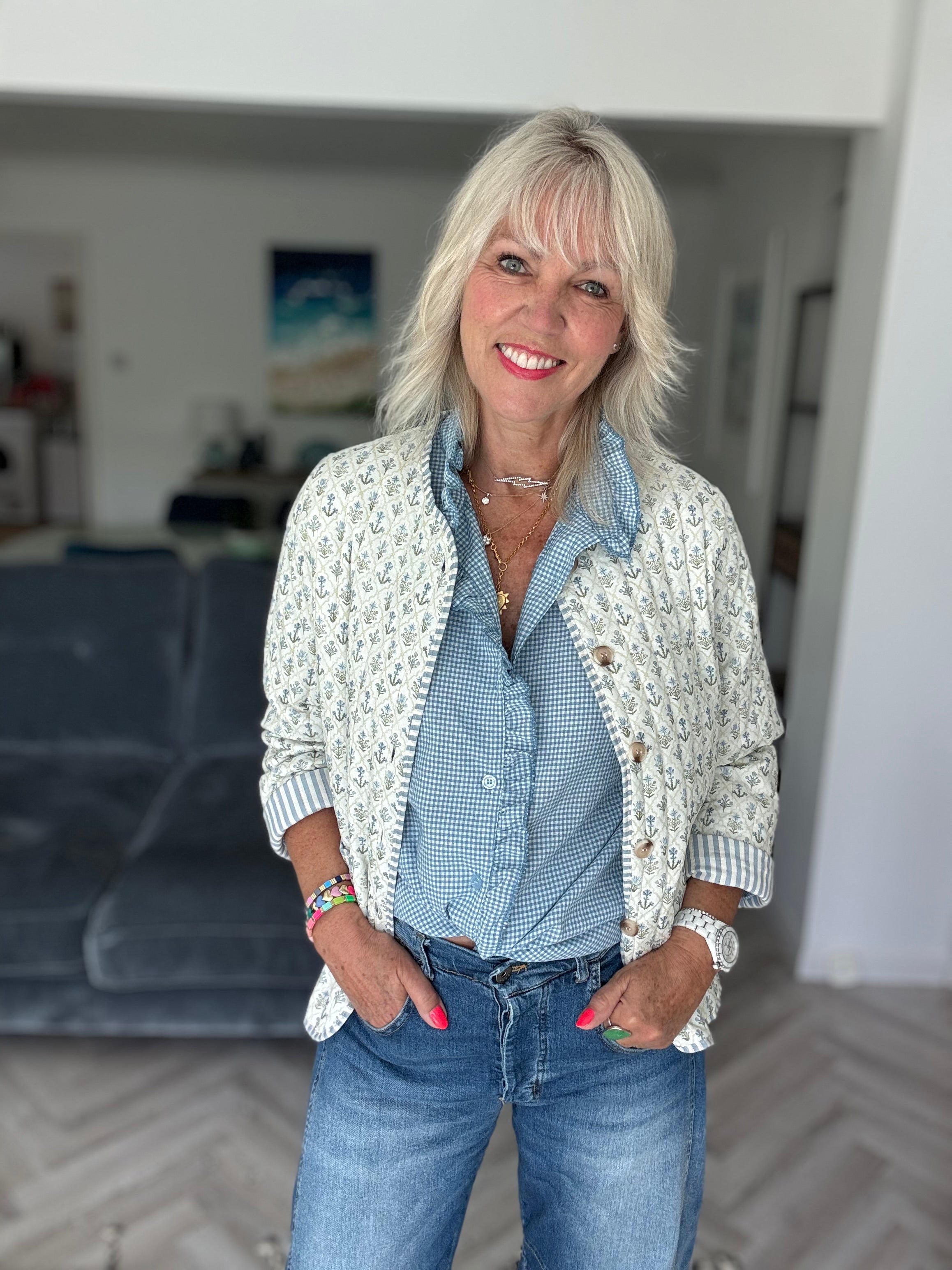 Luxe Gingham Shirt in Soft Blue