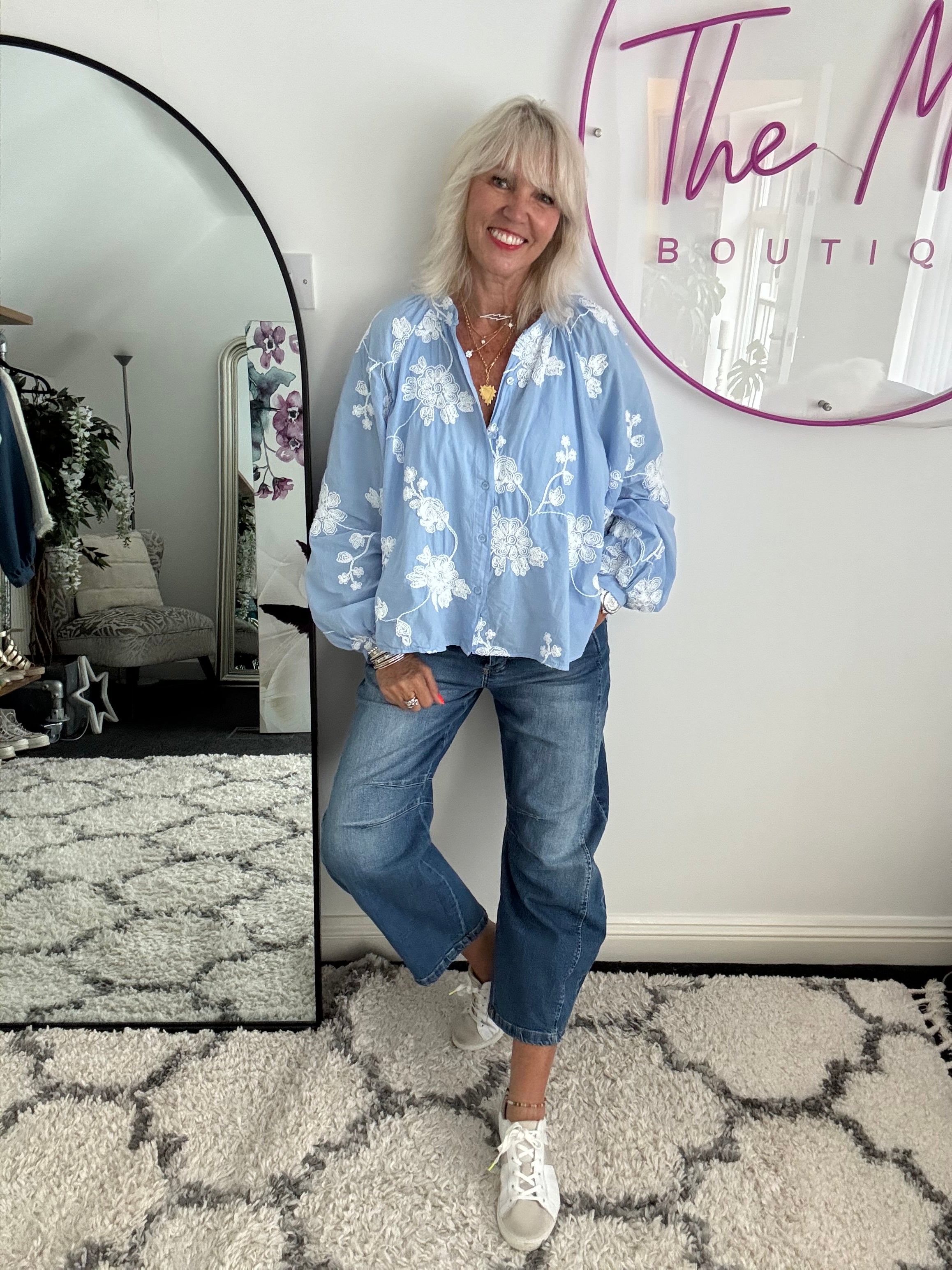 Luxe Embroidered Blouse & Rara in Blue