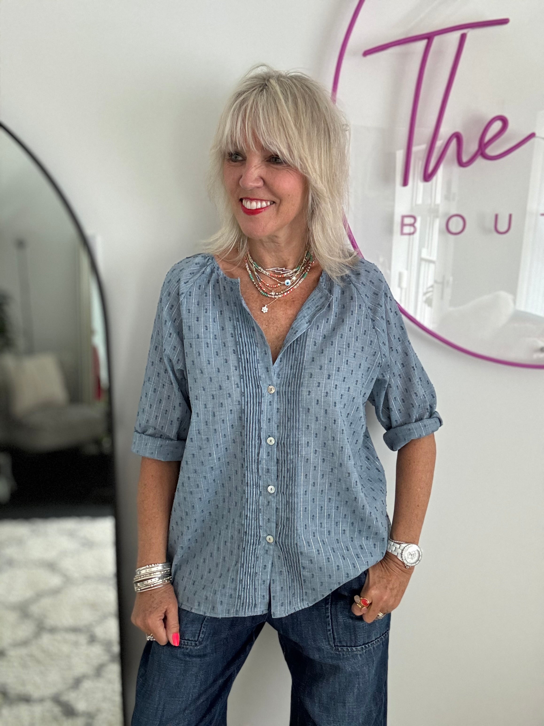 Pintuck Blouse in Blue