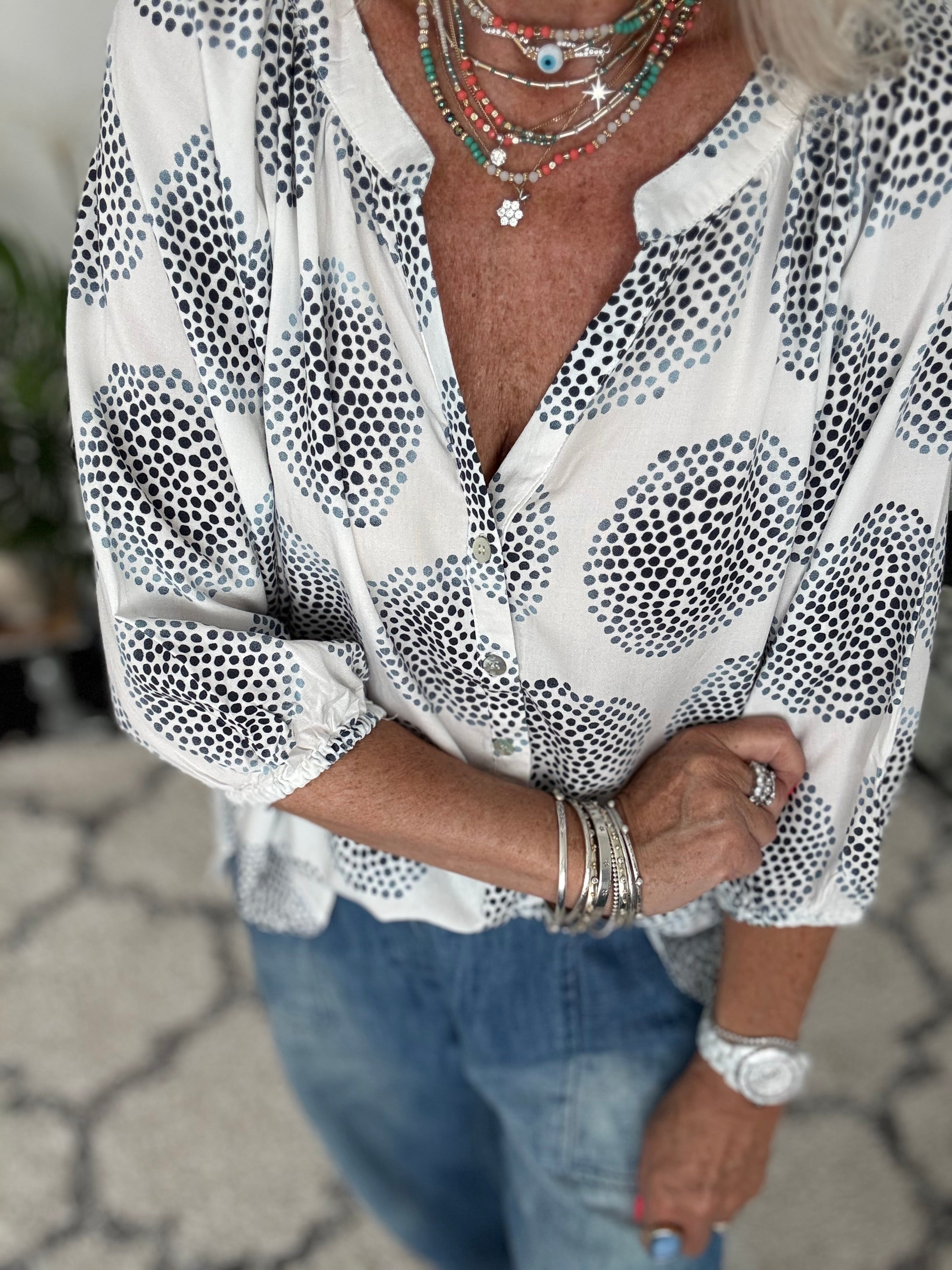 Circle Dots Blouse in White