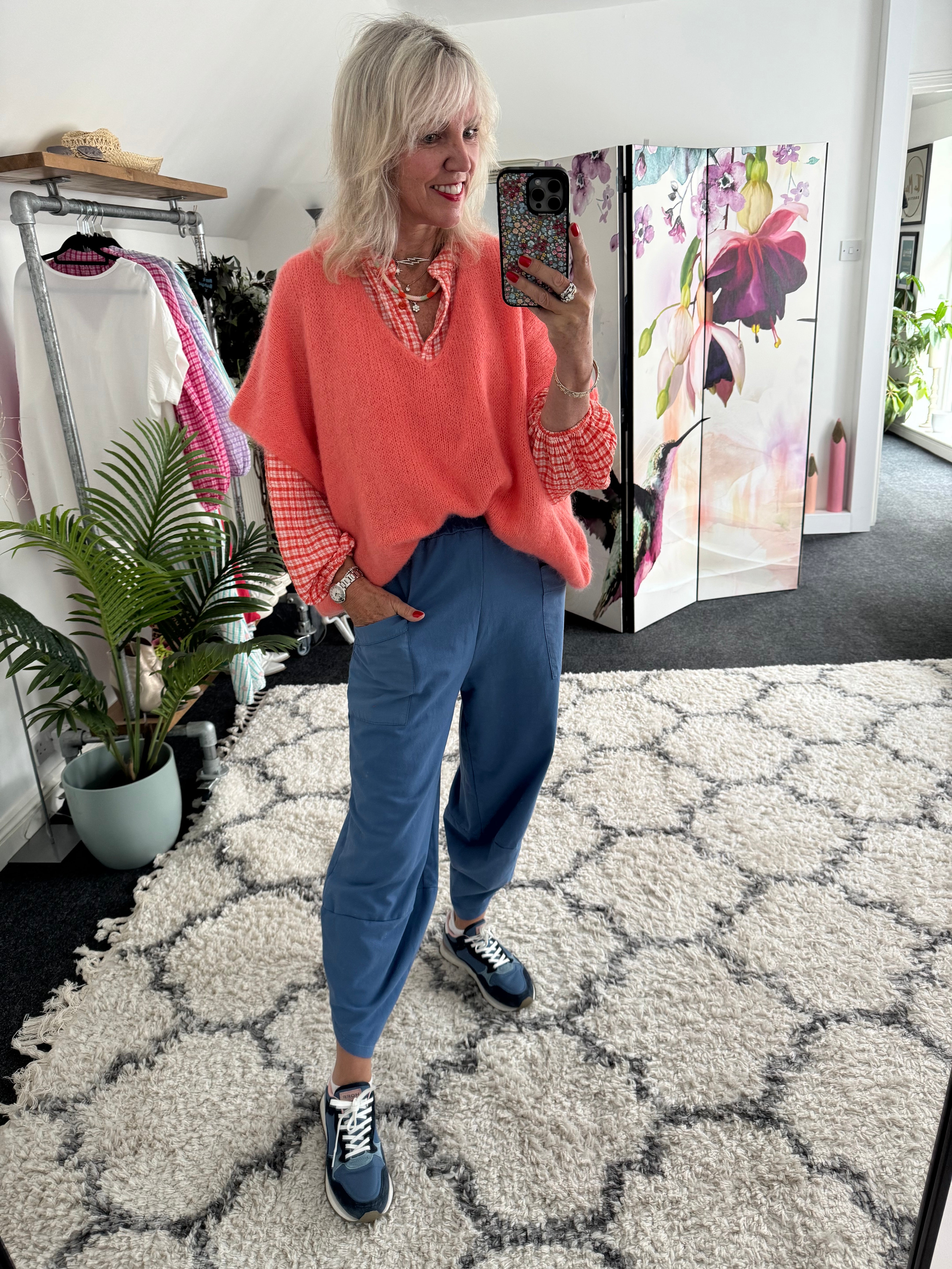 Barrel Shape Cotton Jersey Trousers in Cornflower