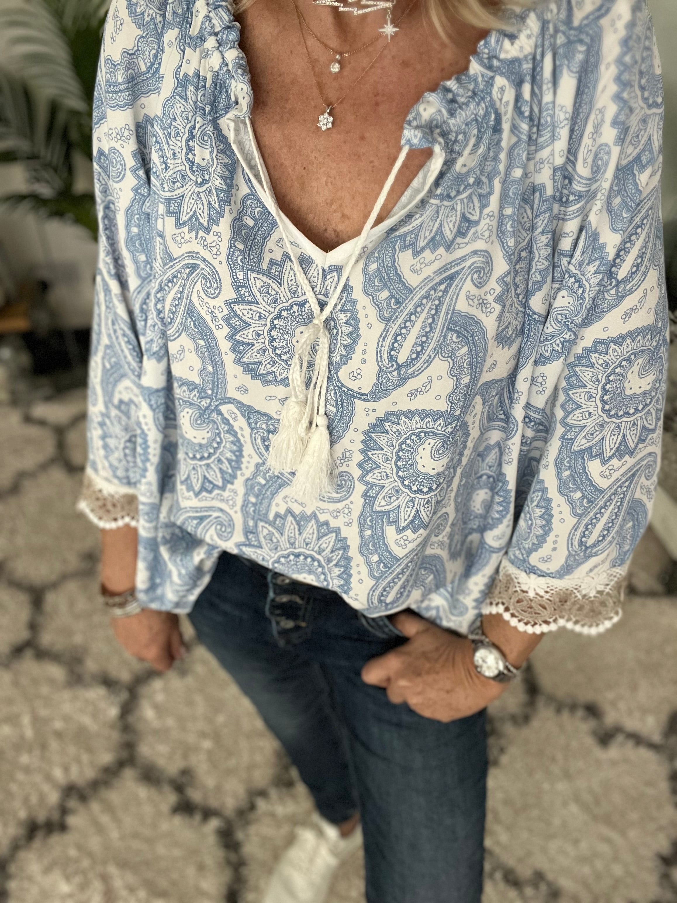 Paisley Blouse in Blue & White The Meek Boutique
