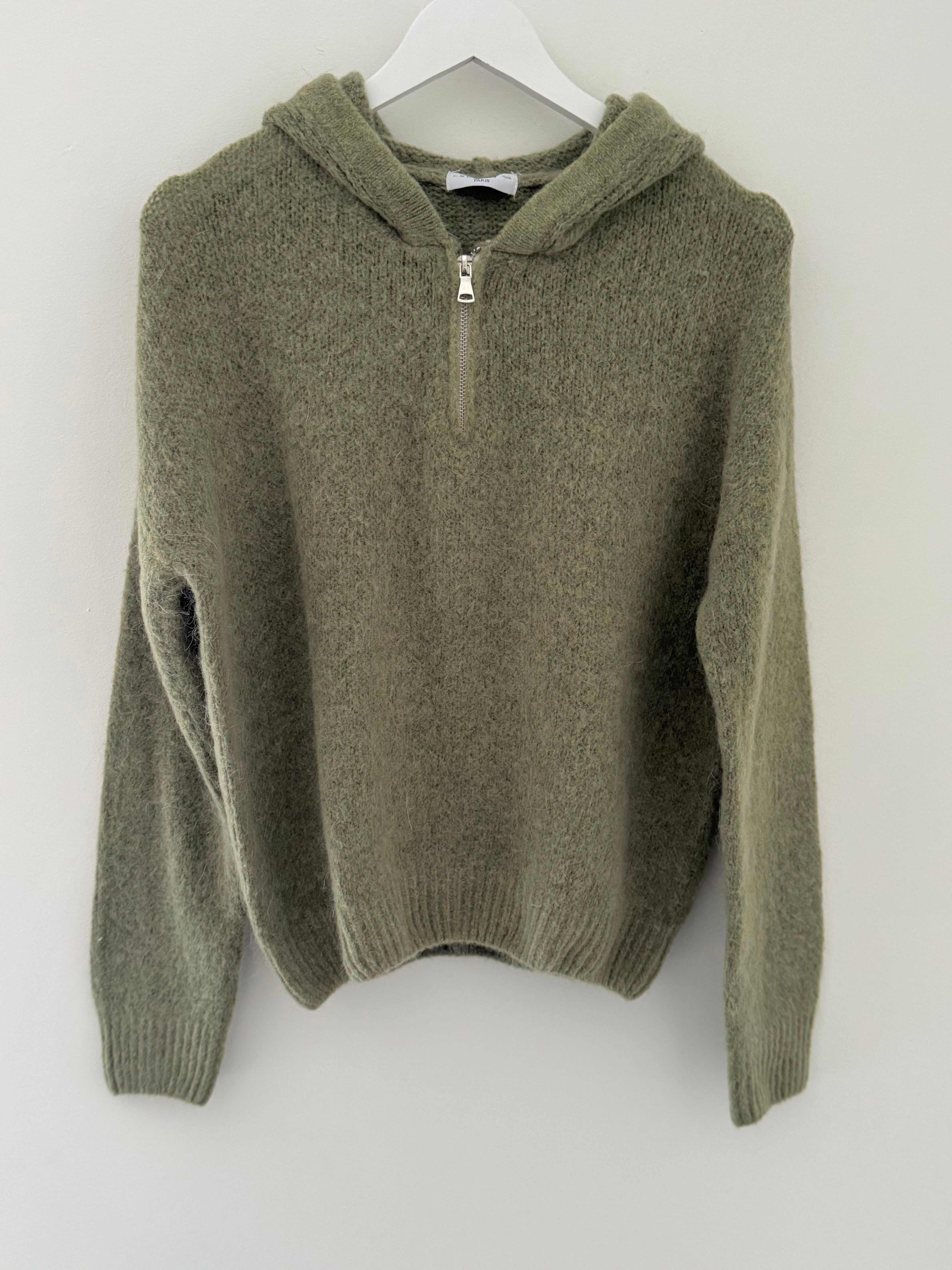 Hooded Mohair Jumper in Khaki Olive
