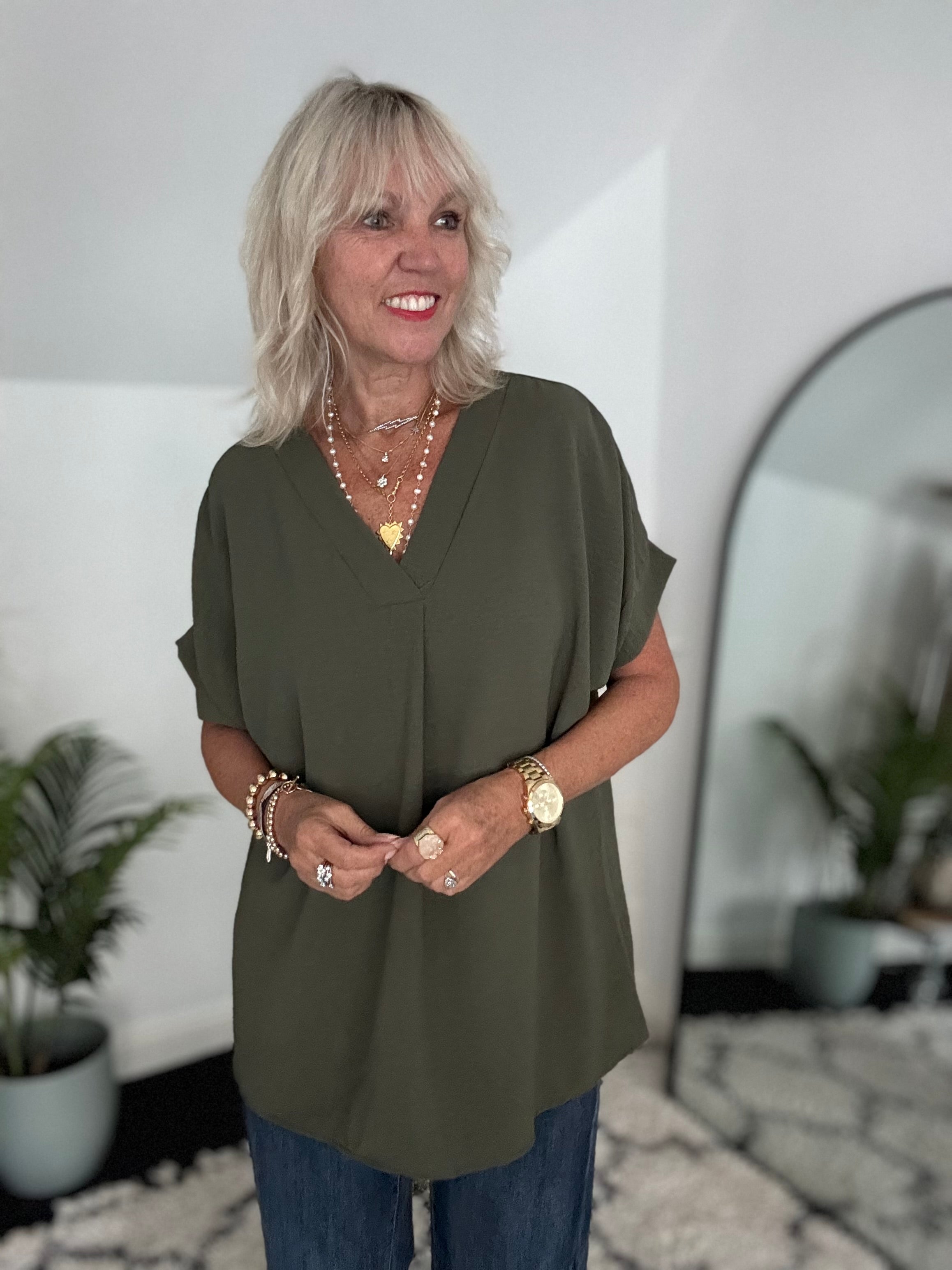 Simple Crepe Top in Khaki