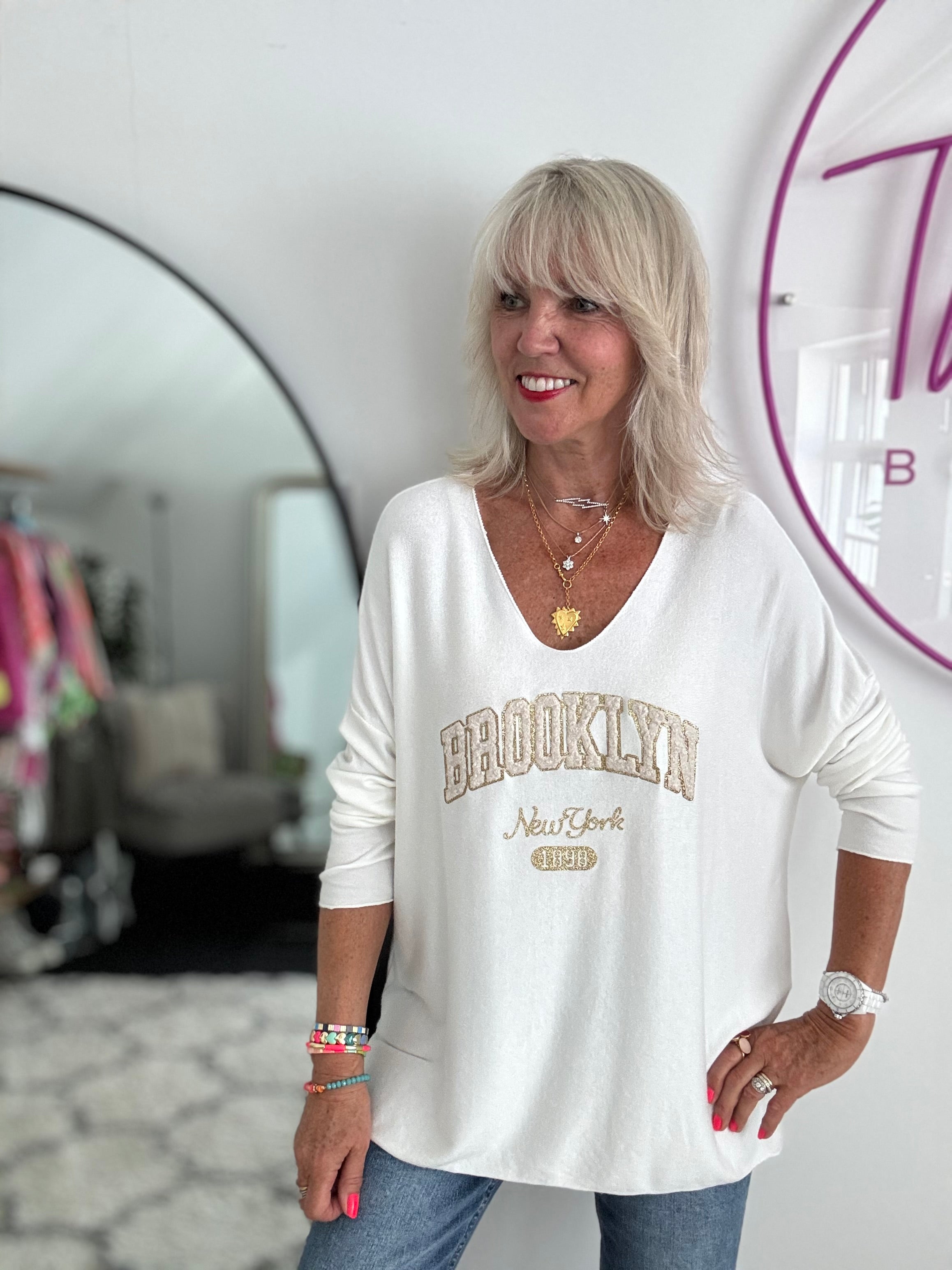 Brooklyn V Neck Jumper in Ivory