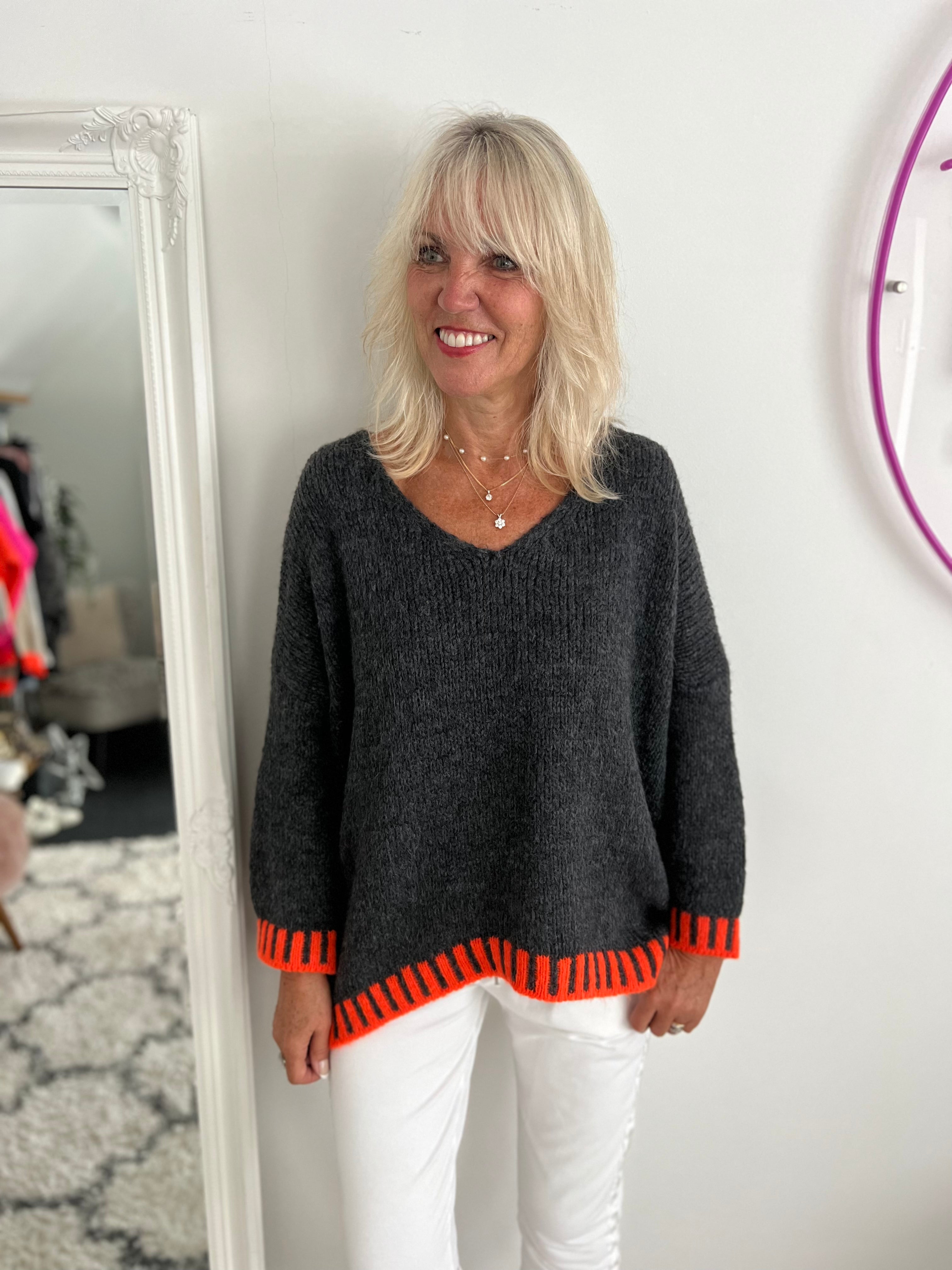 Stunning Jumper in Charcoal & Orange