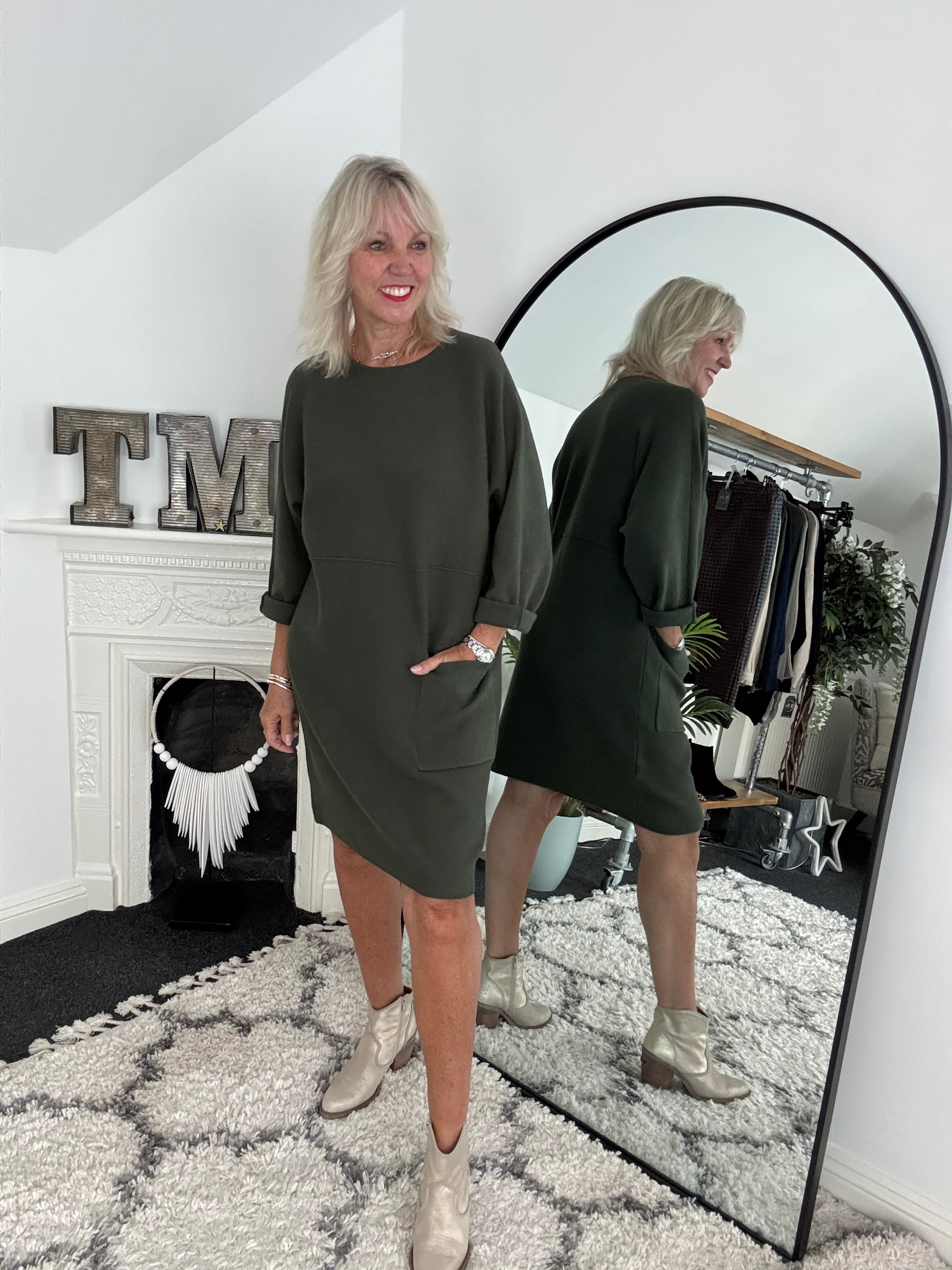 Luxe Knitted Pocket Dress in Khaki