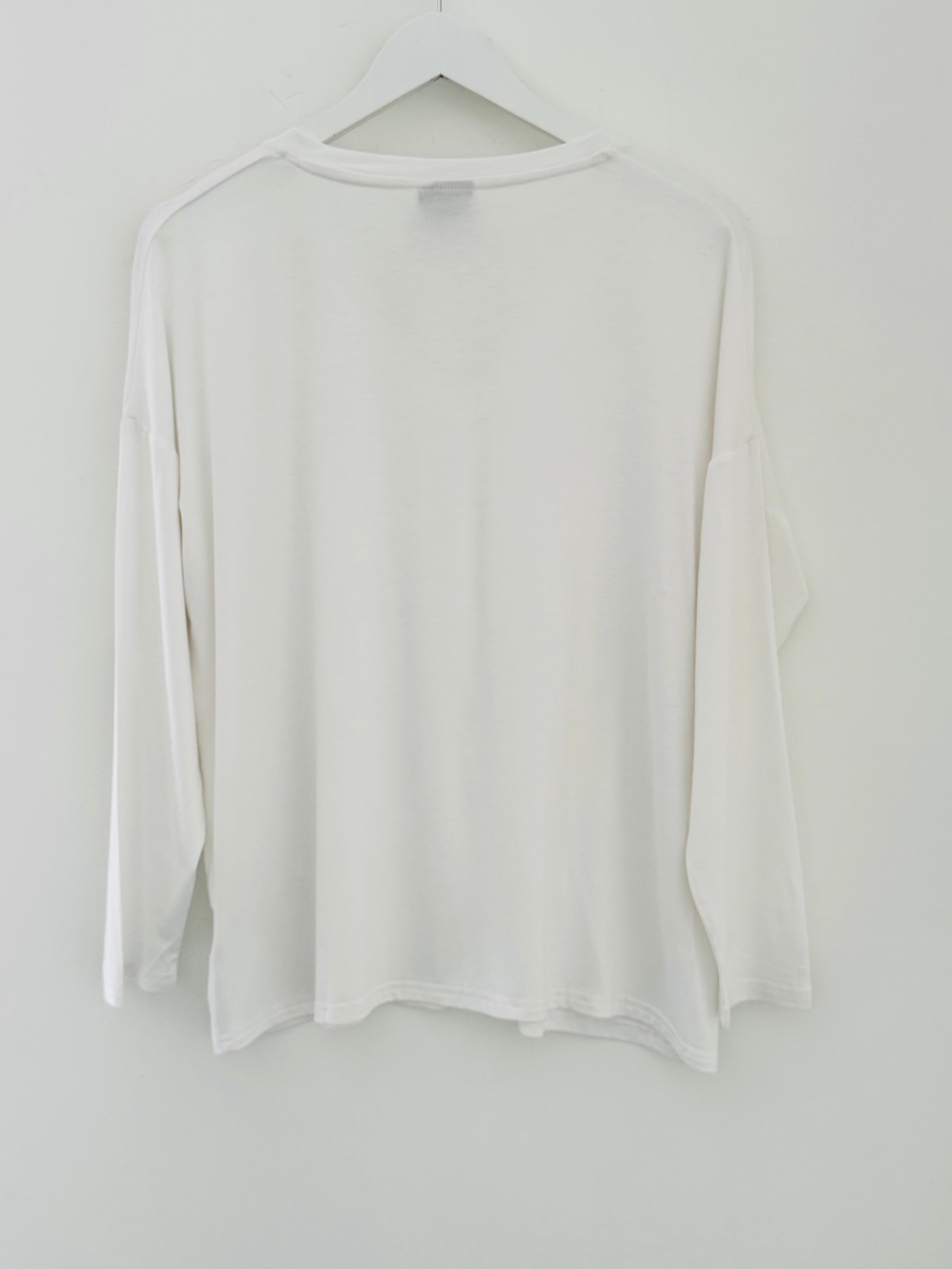 Bamboo Jersey V Neck Top in White
