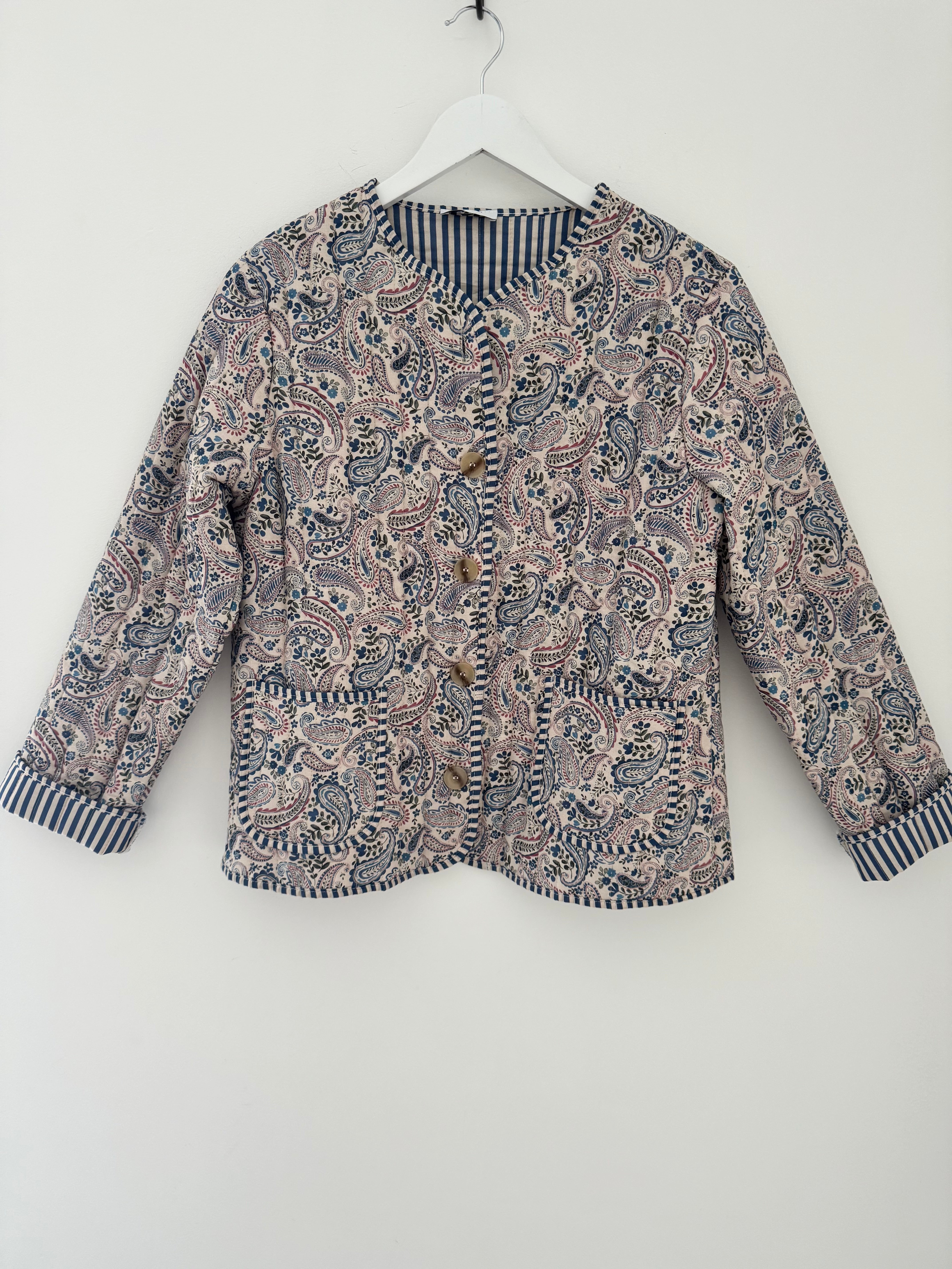 Luxe Quilted Jacket in Blue Paisley