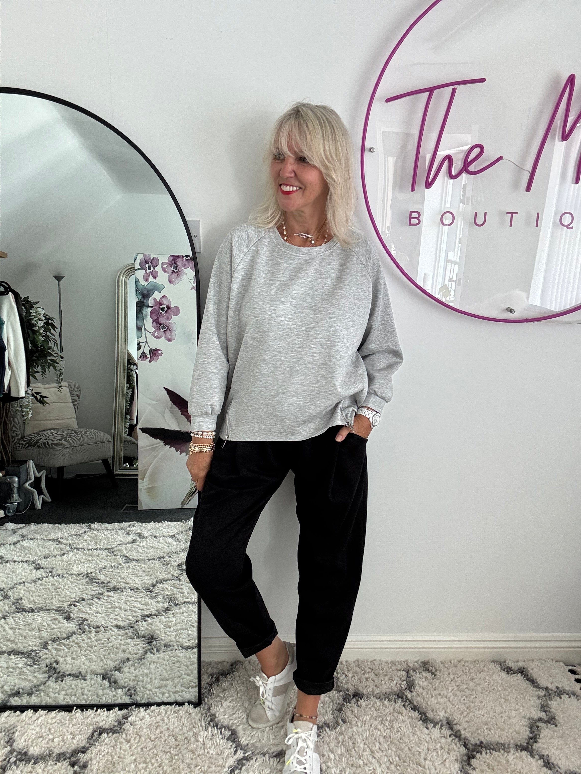 Luxe Sweatshirt with Zips in Marl Grey