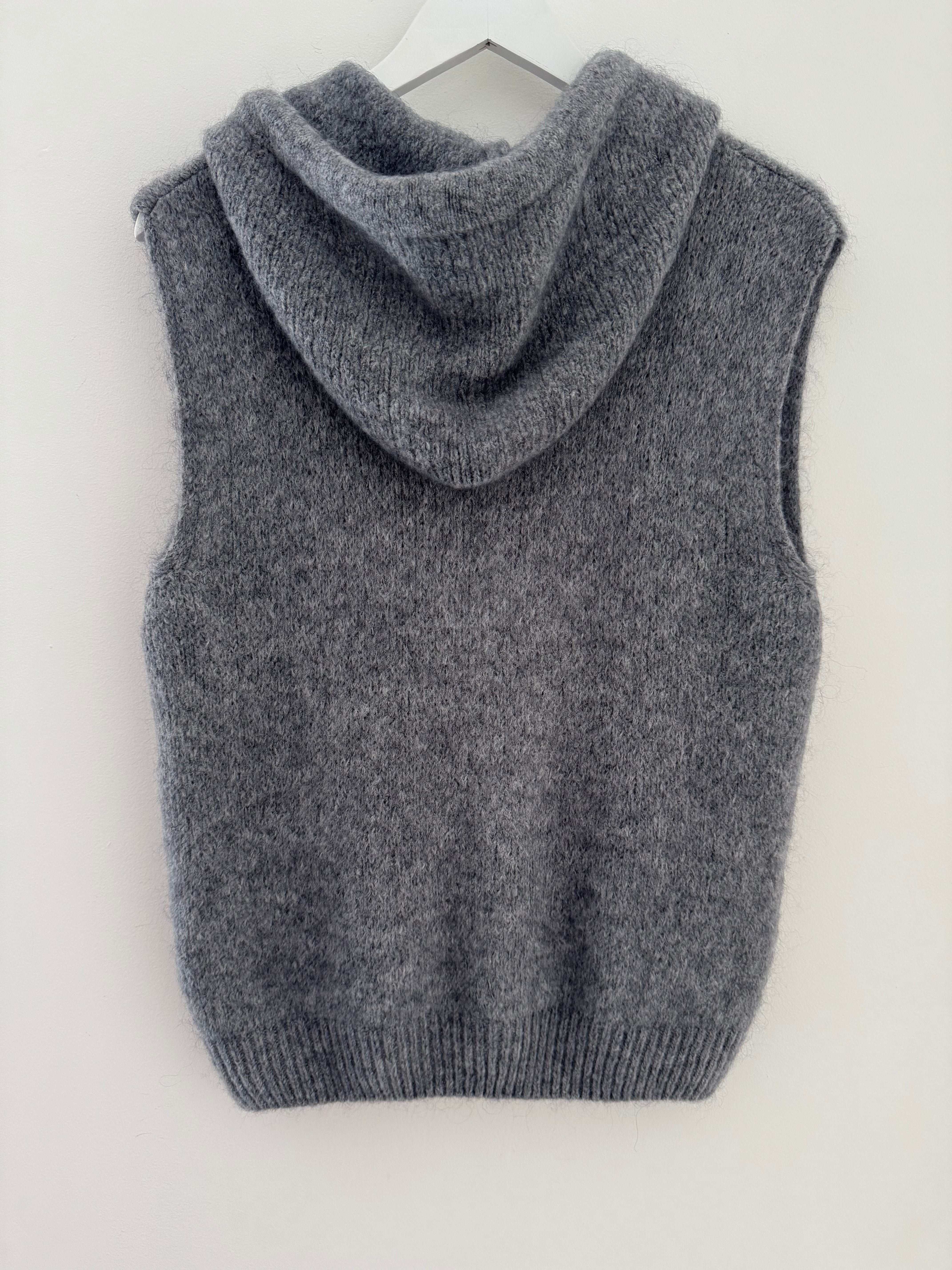 Hooded Mohair Gilet in Soft Charcoal