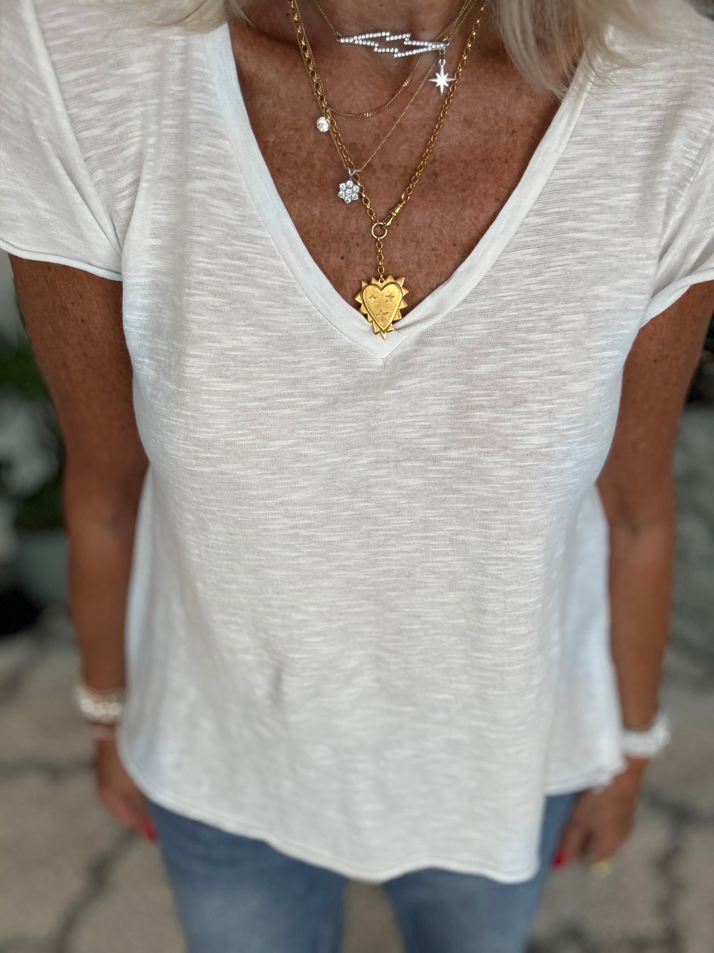 Luxe V Neck Tee in White