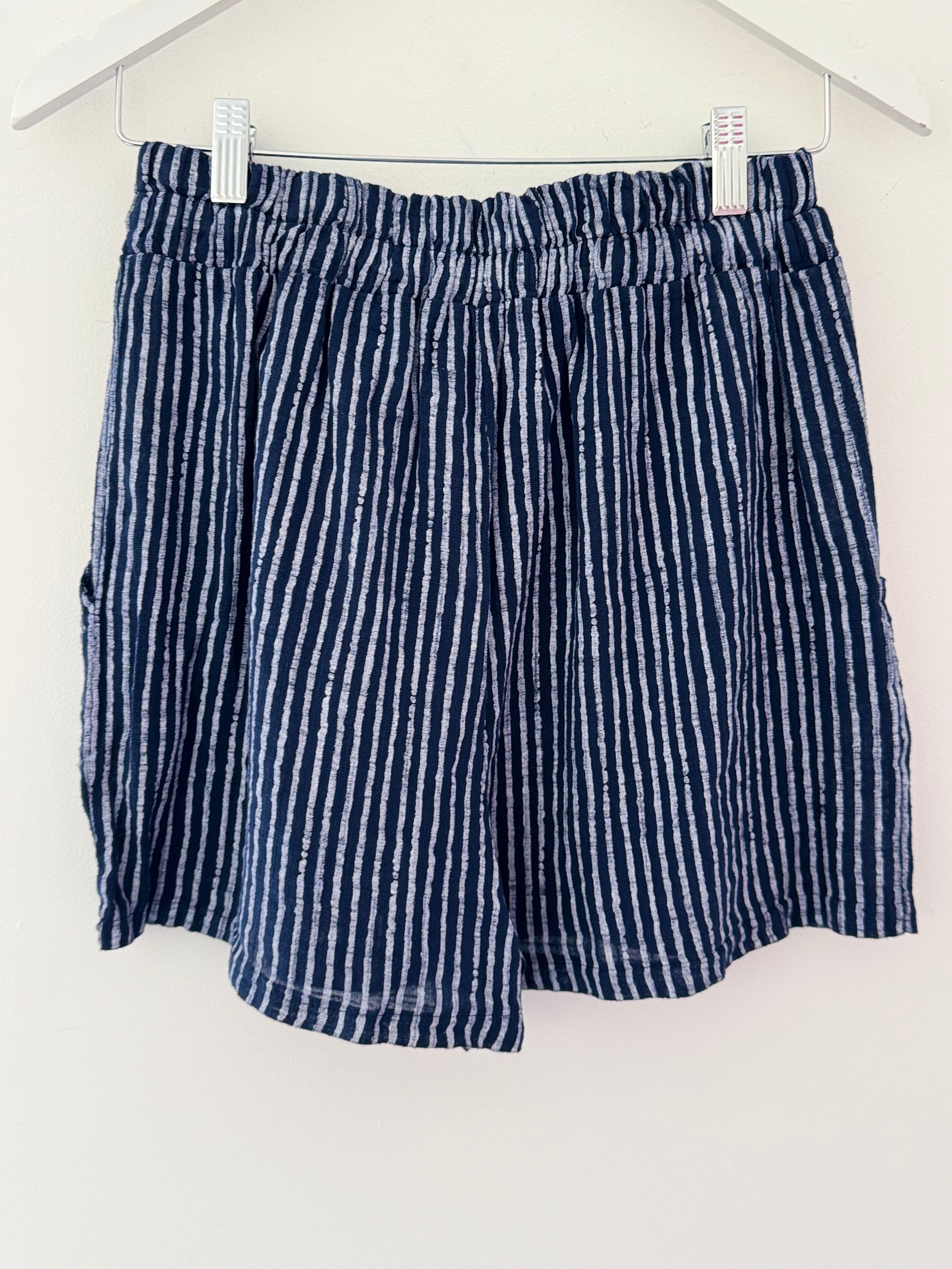Cotton Stripe Shorts in Navy