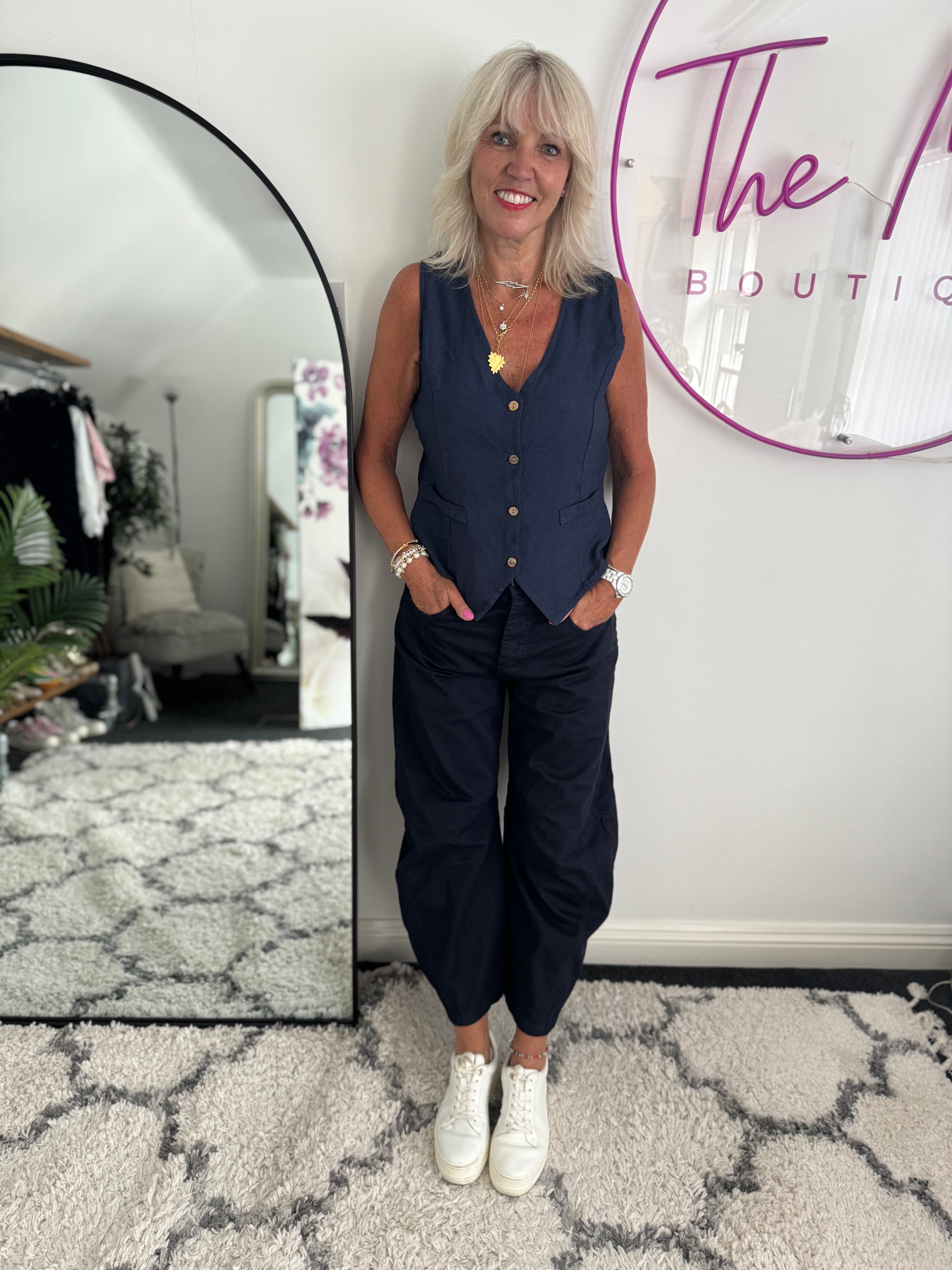Barrel Leg Jeans with Elasticated Waist in Ink