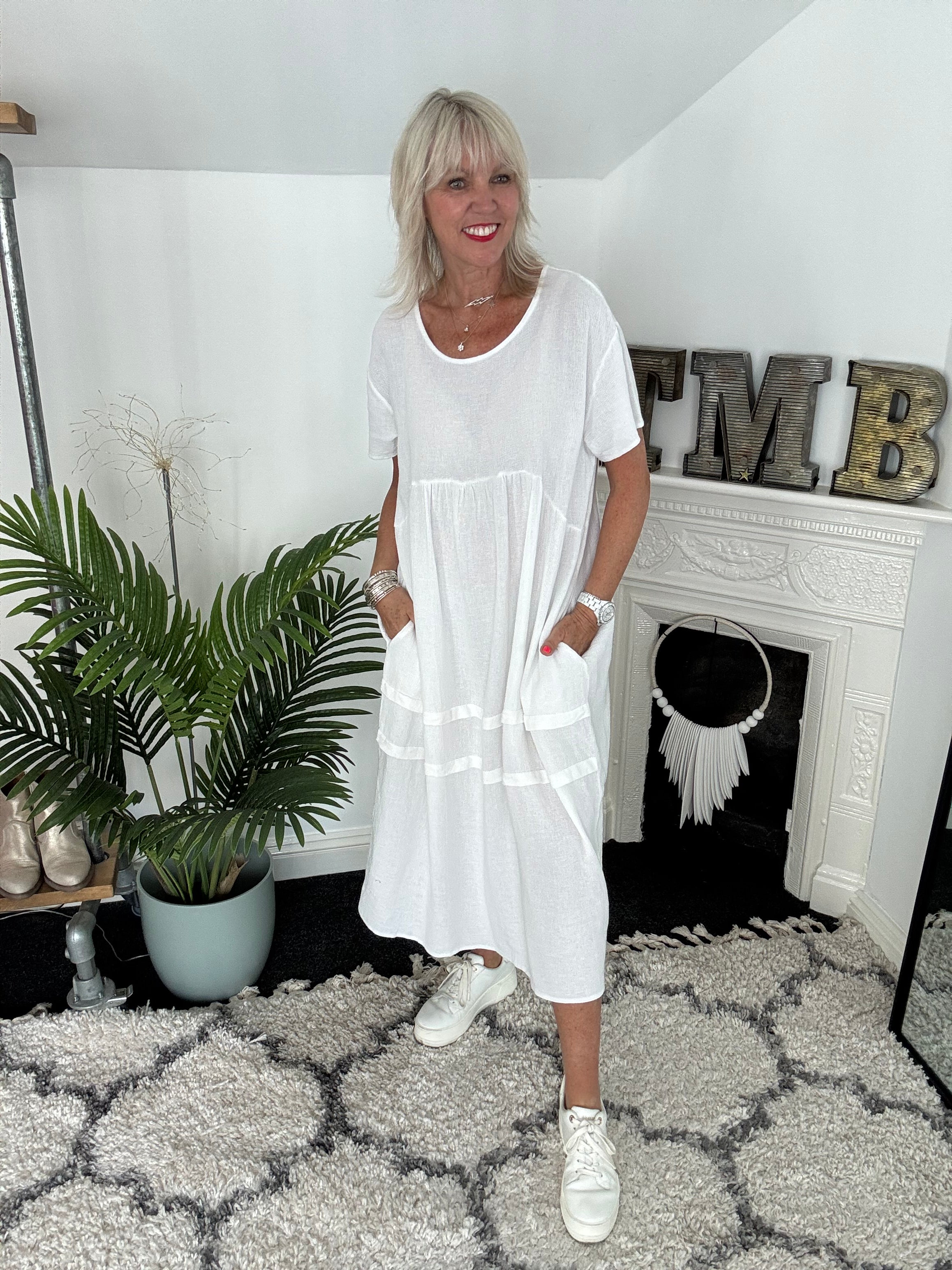 Cotton & Linen Cocoon Dress in White