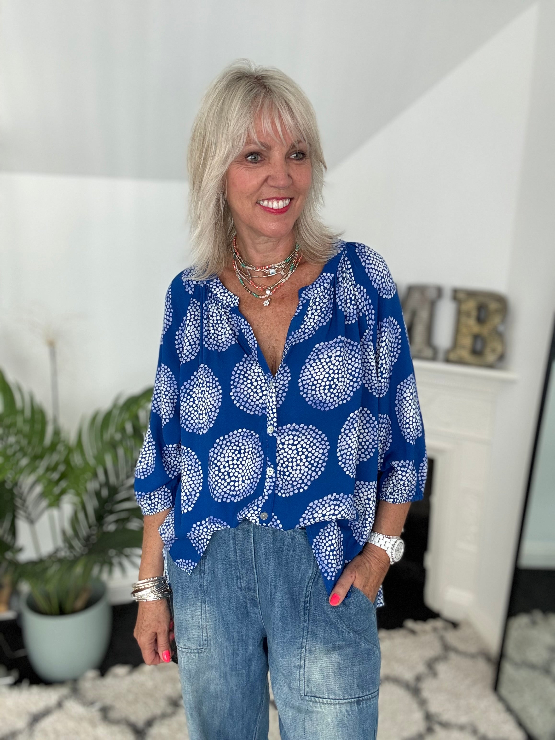 Circle Dots Blouse in Blue