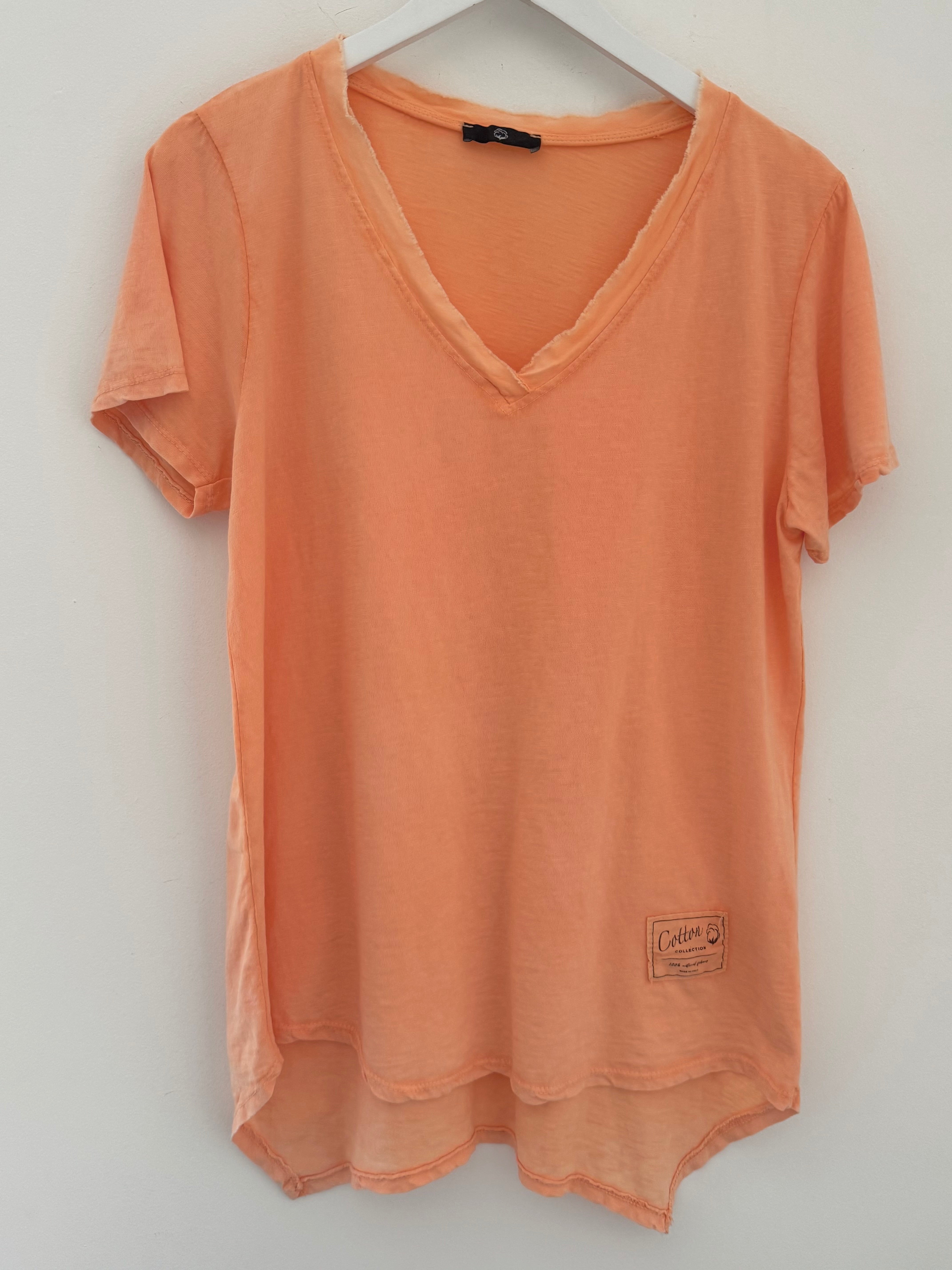 Vintage V Neck Tee in Tangerine