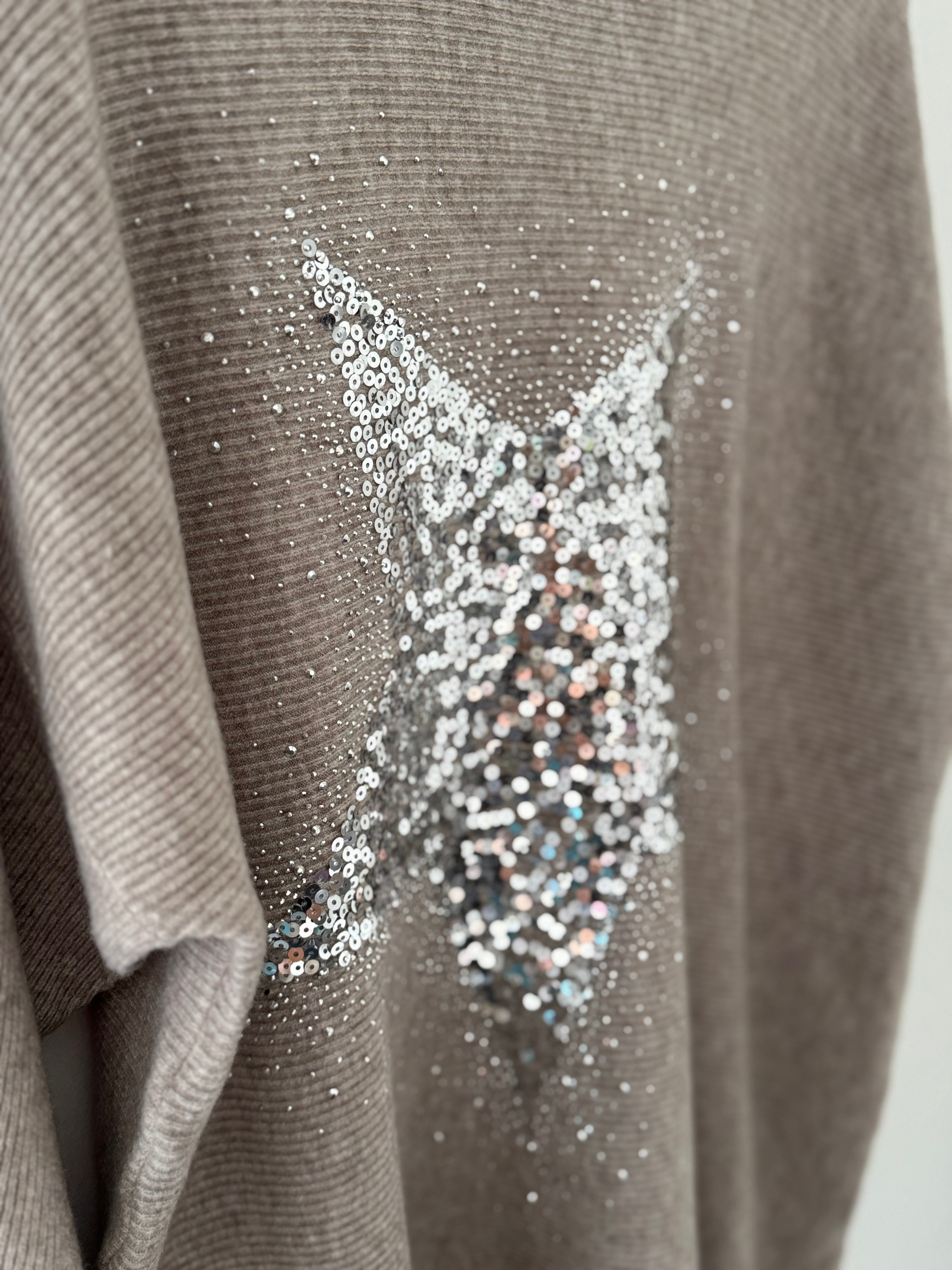 Ribbed Sequin Star Jumper in Stone