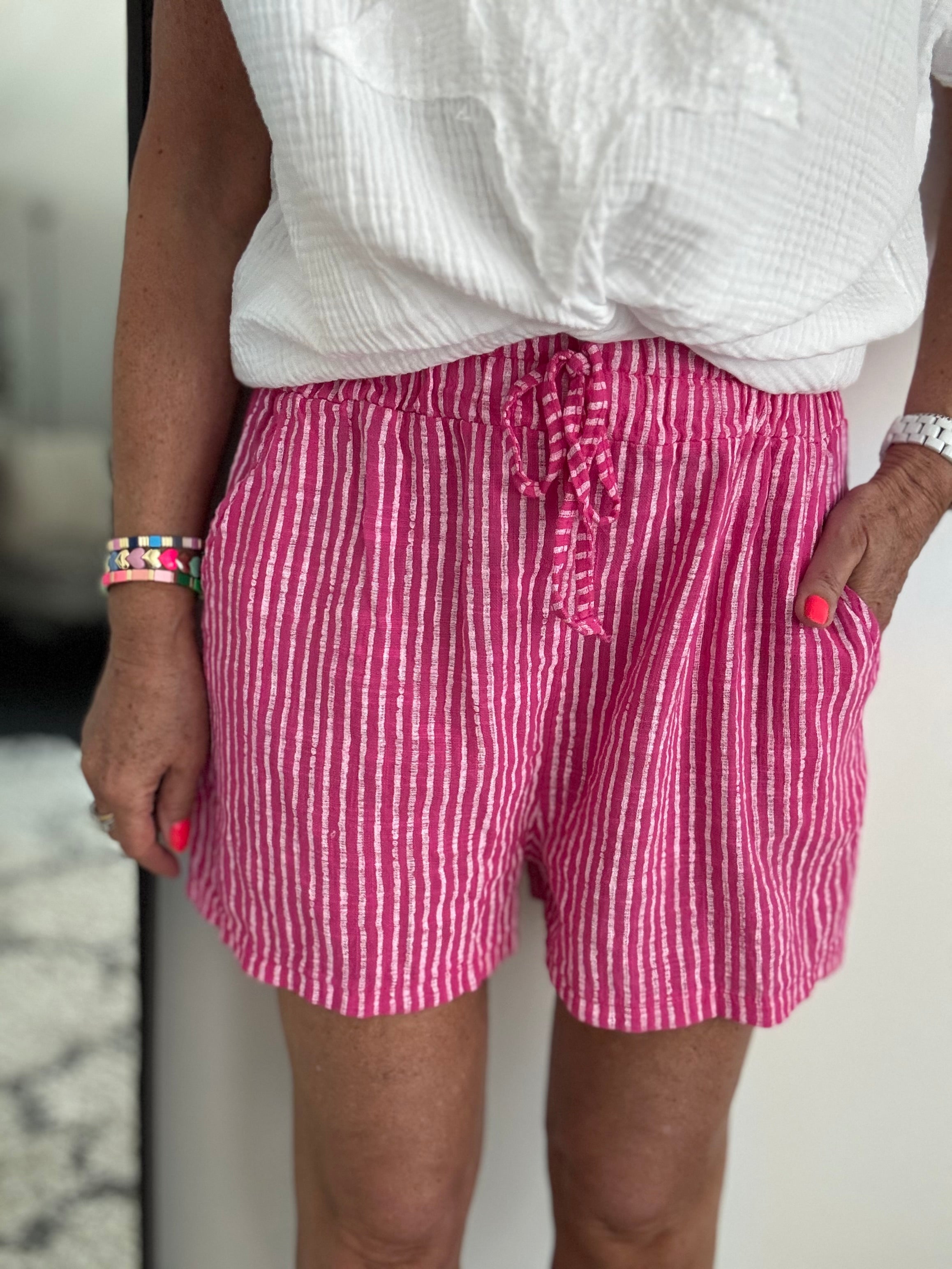Cotton Stripe Shorts in Pink