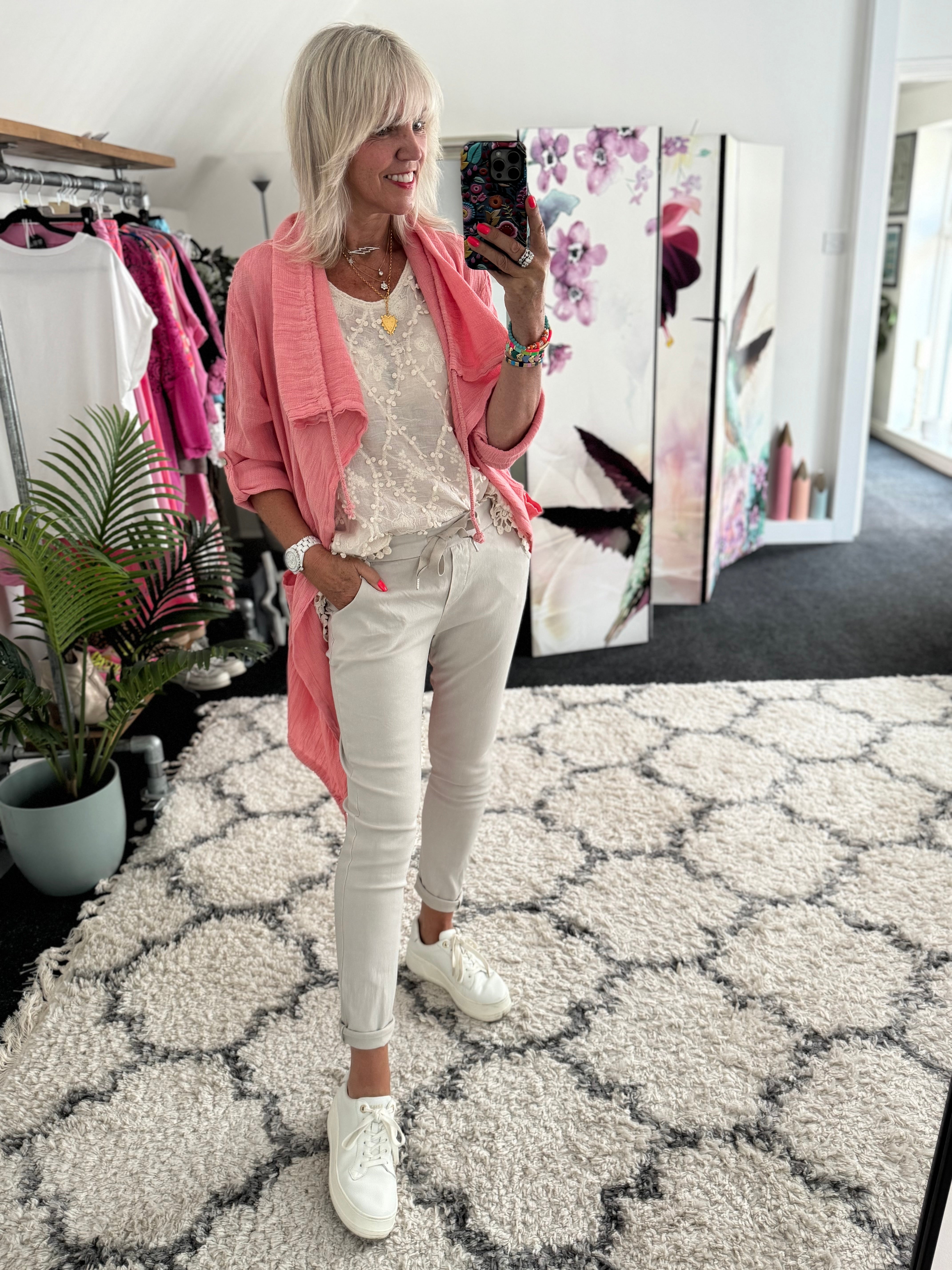 Linen & Cotton Parka Jacket in Coral